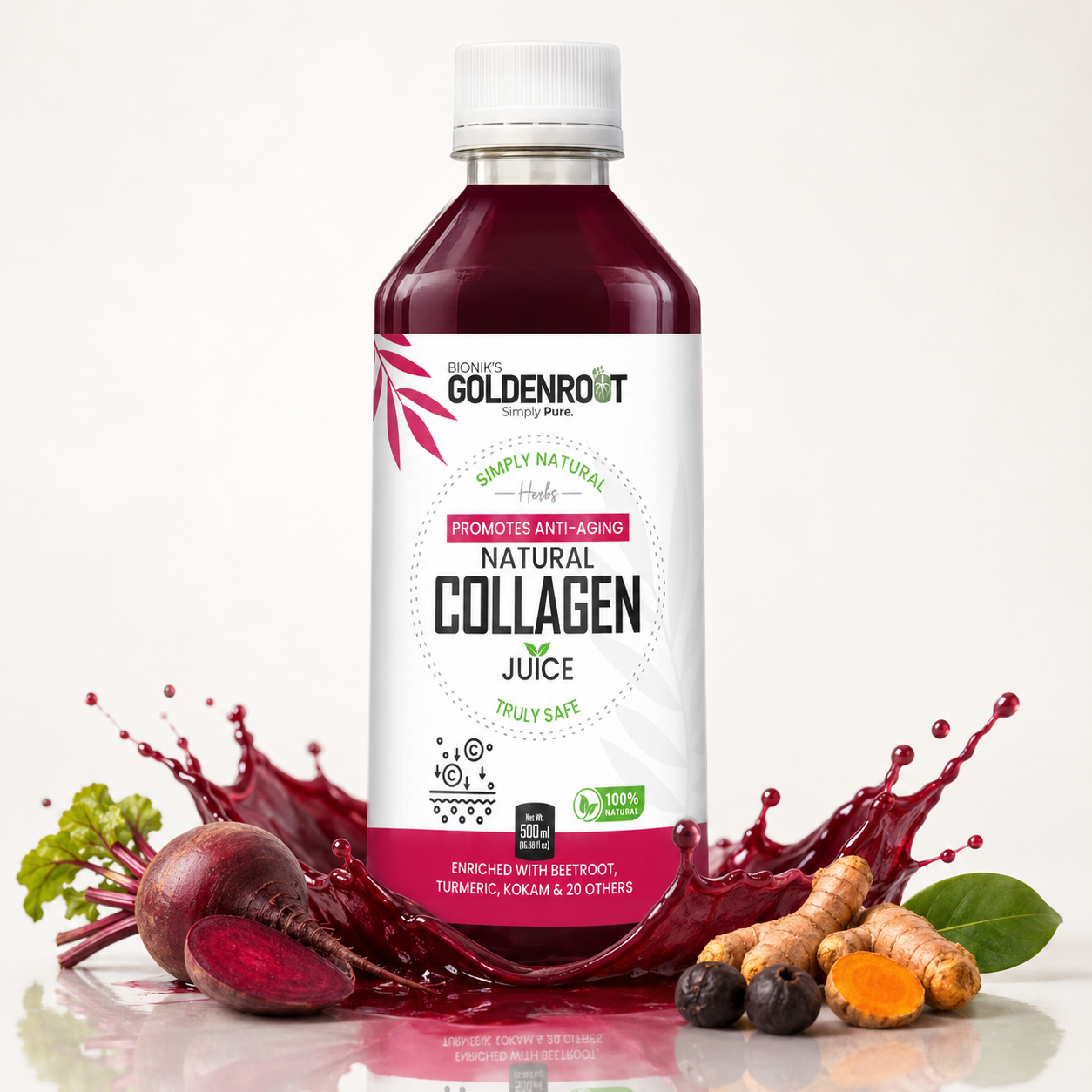Bionik GoldenRoot Natural Collagen Juice | Herbal Beauty Drink | 500 ml