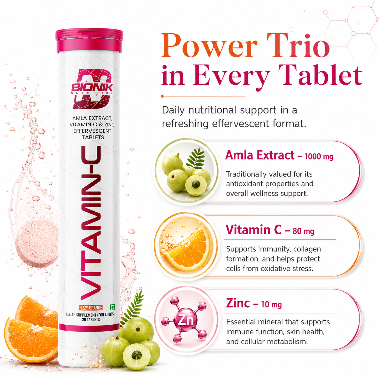 BIONIK NUTRITION Vitamin C Effervescent Tablets supplement facts panel
