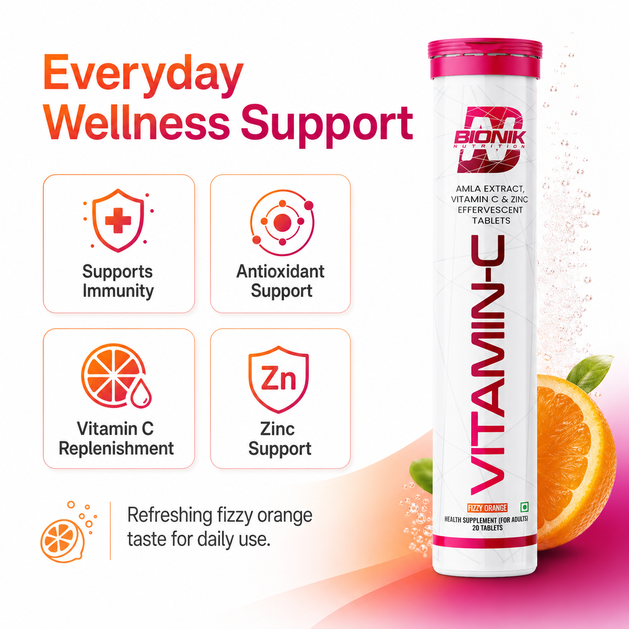 BIONIK NUTRITION Vitamin C Effervescent Tablets directions of use
