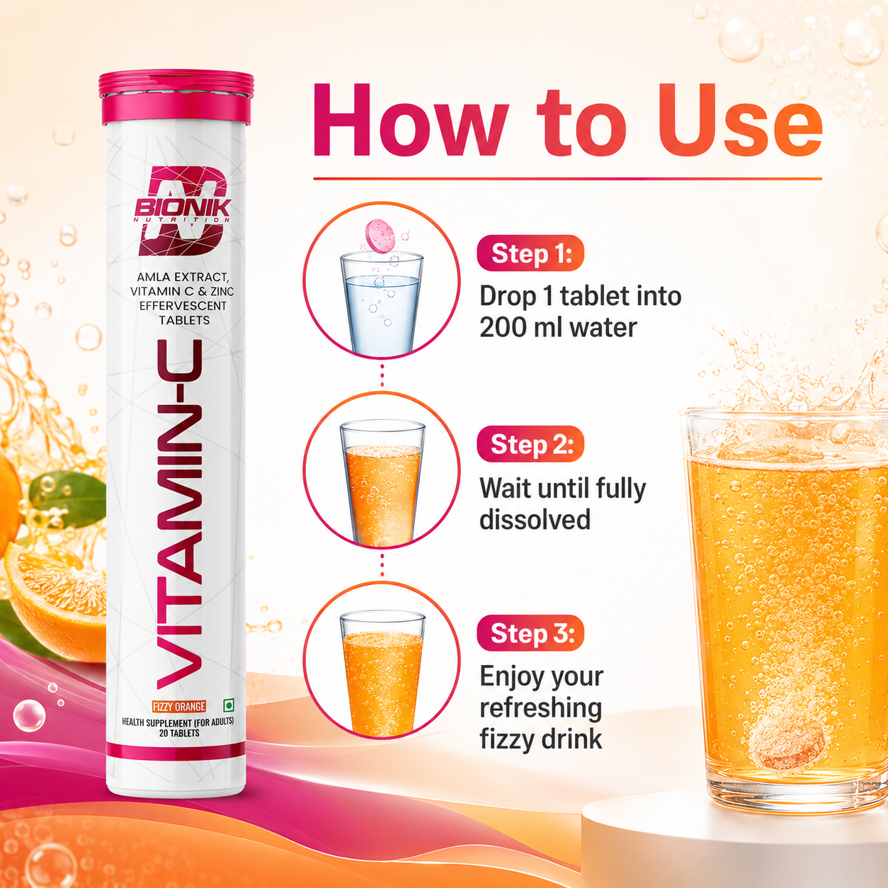 BIONIK NUTRITION Vitamin C Effervescent Tablets pack image 5