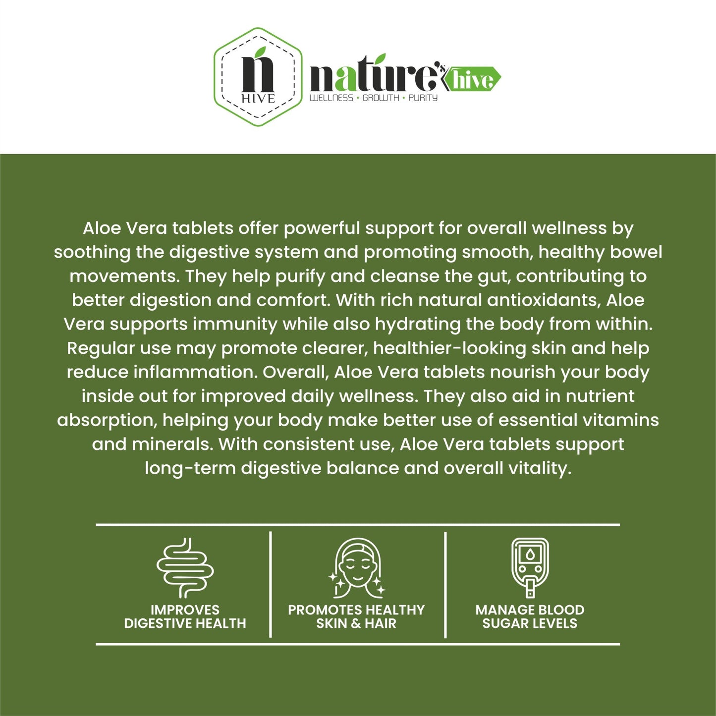 Nature's Hive Aloe Vera Tablets | Digestive Wellness Support | 60 Tablets