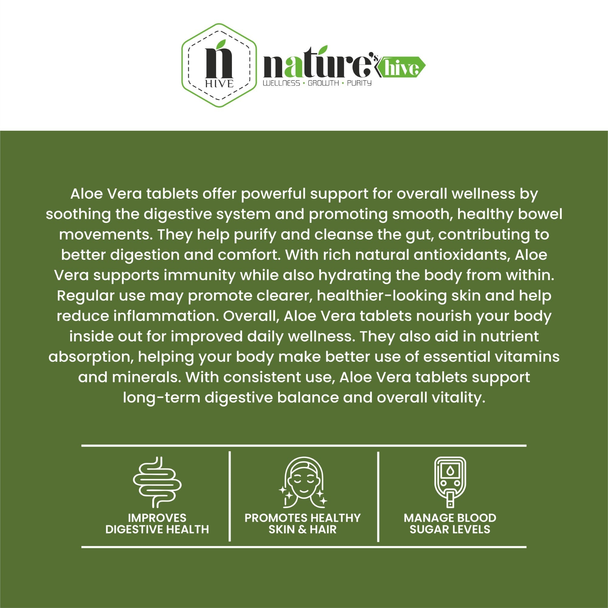 Nature's Hive Aloe Vera Tablets | Digestive Wellness Support | 60 Tablets