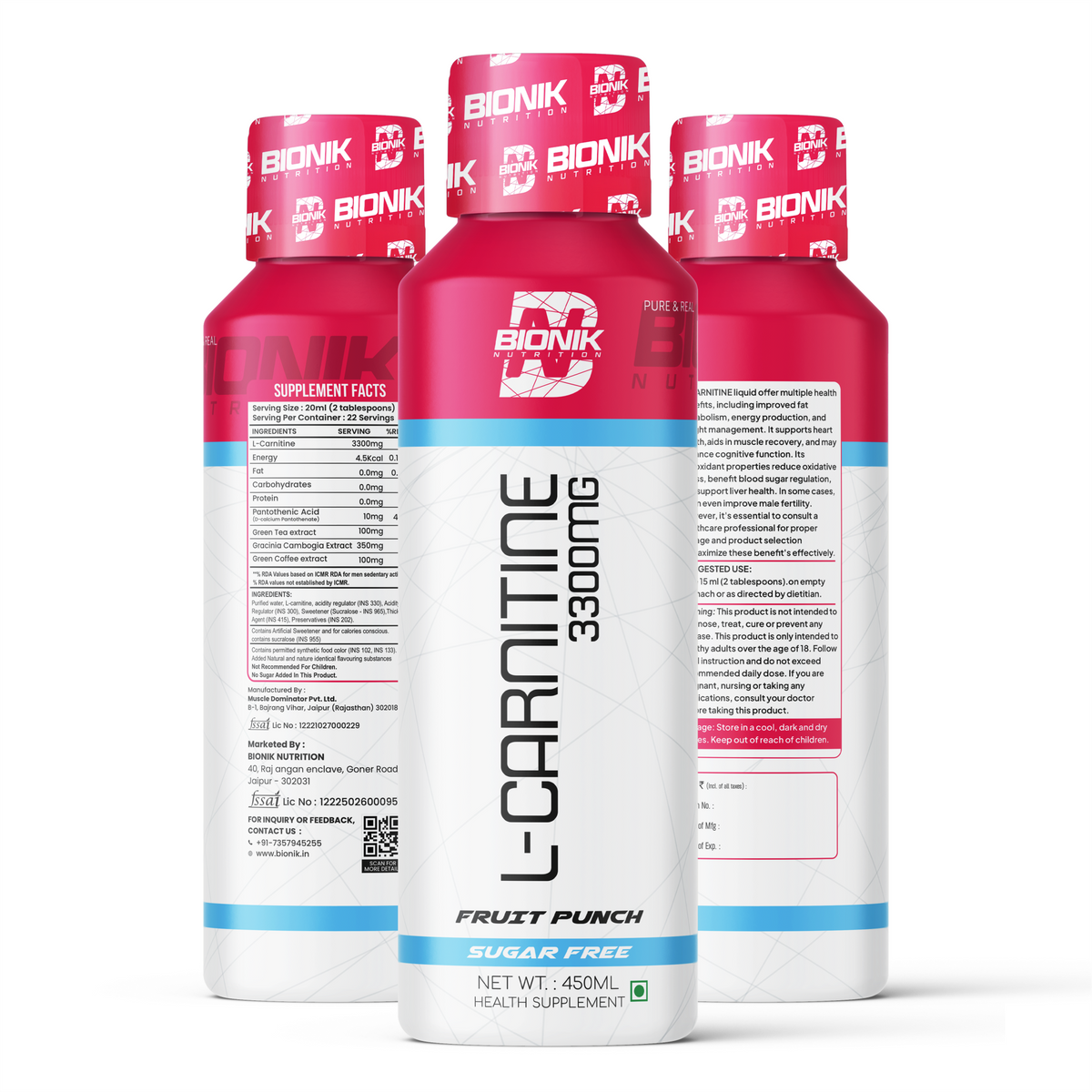 BIONIK NUTRITION L-Carnitine Liquid 3300mg L-Carnitine – Mix Fruit Punch