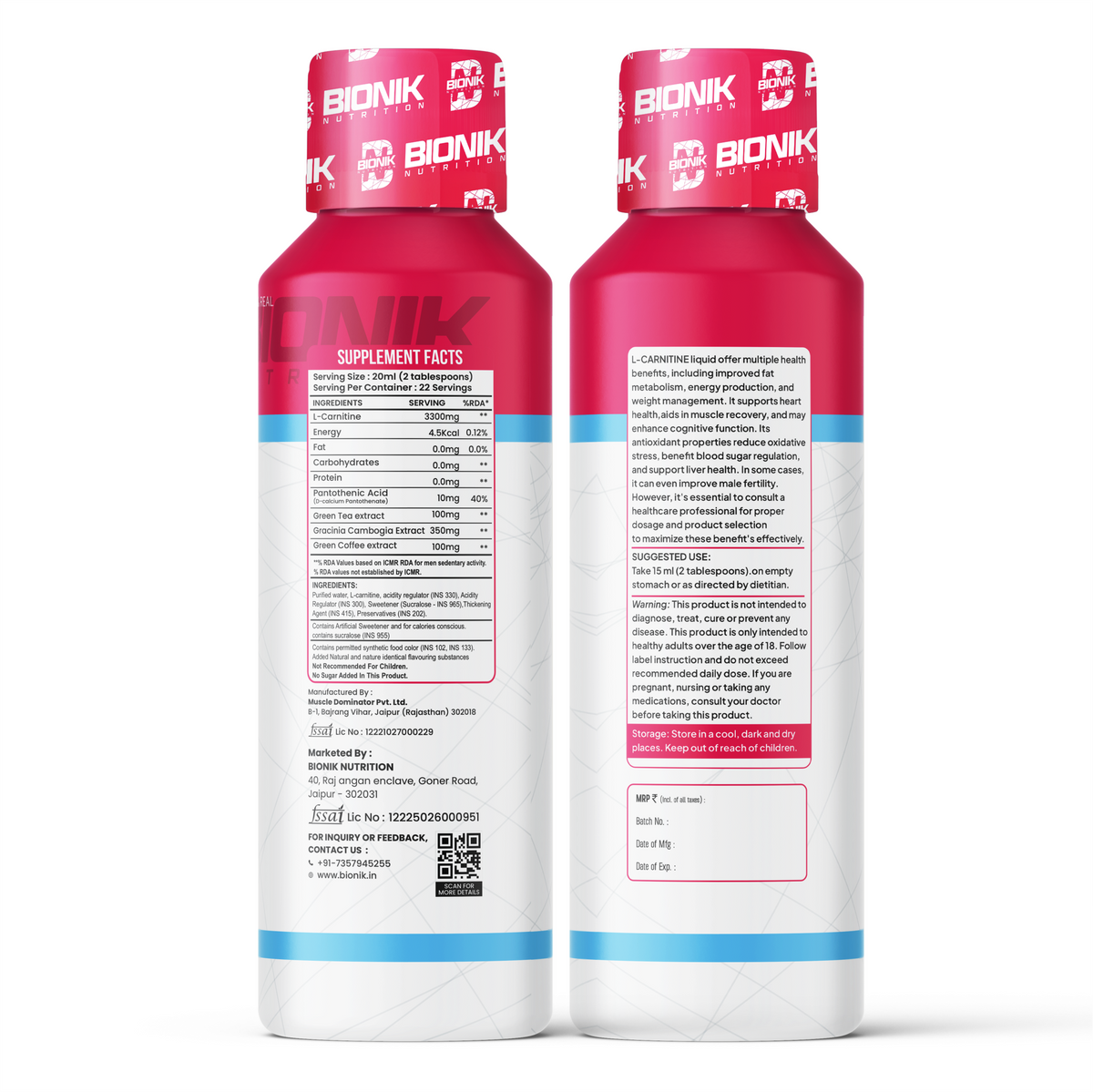 BIONIK NUTRITION L-Carnitine Liquid 3300mg L-Carnitine – Mix Fruit Punch