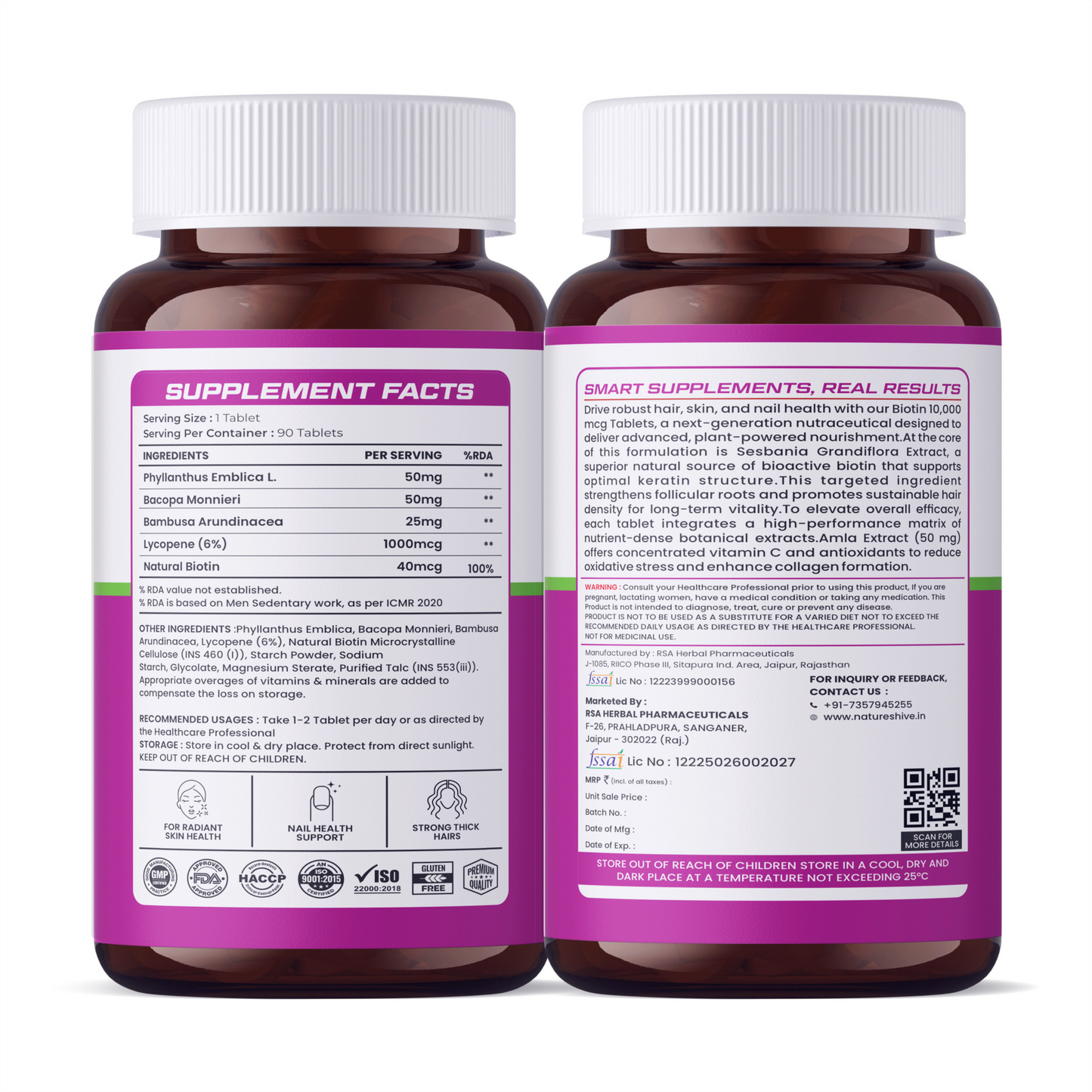Nature's Hive Biotin 10000 mcg Tablets | Hair, Skin & Nail Wellness | 60 Tablets