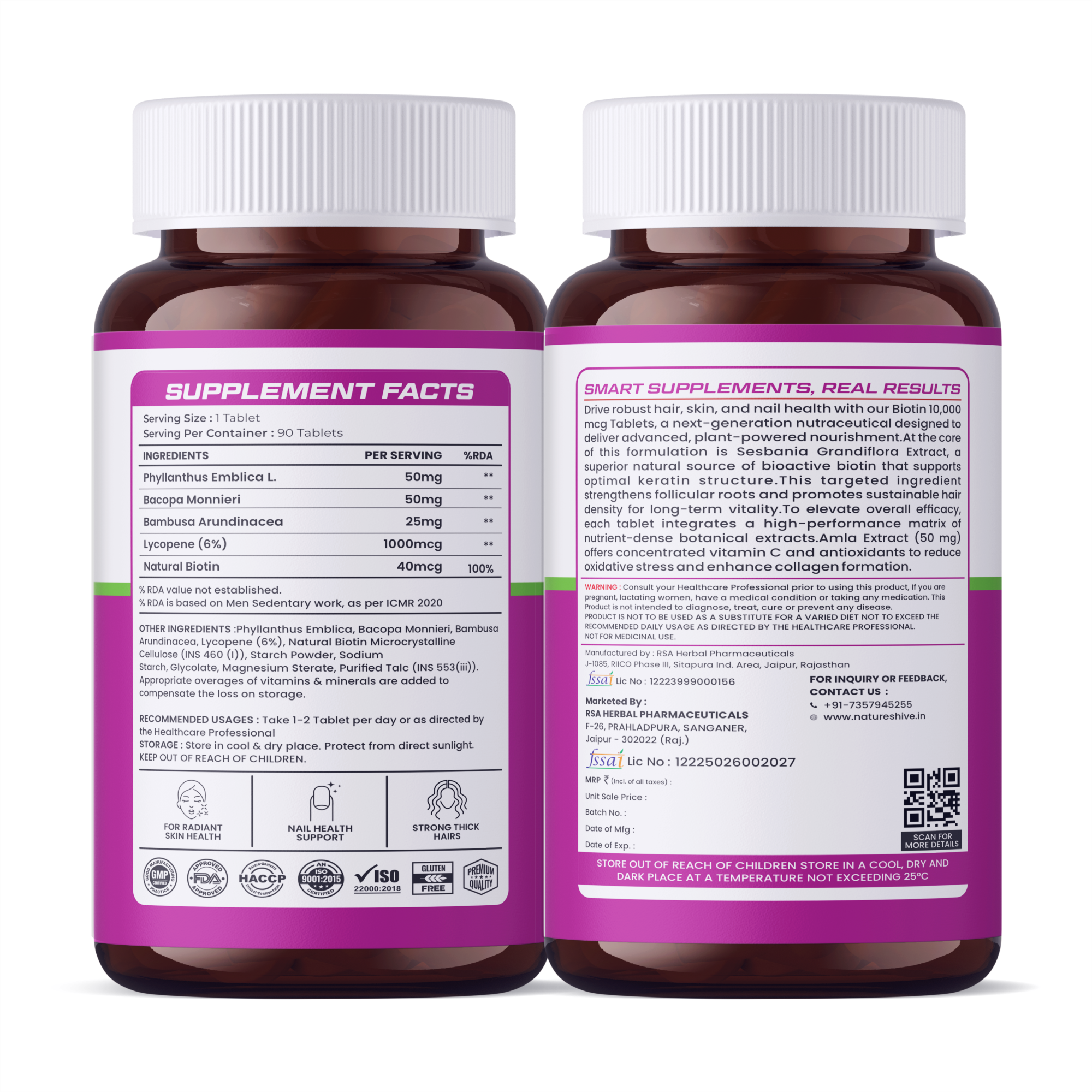 Nature's Hive Biotin 10000 mcg Tablets | Hair, Skin & Nail Wellness | 60 Tablets