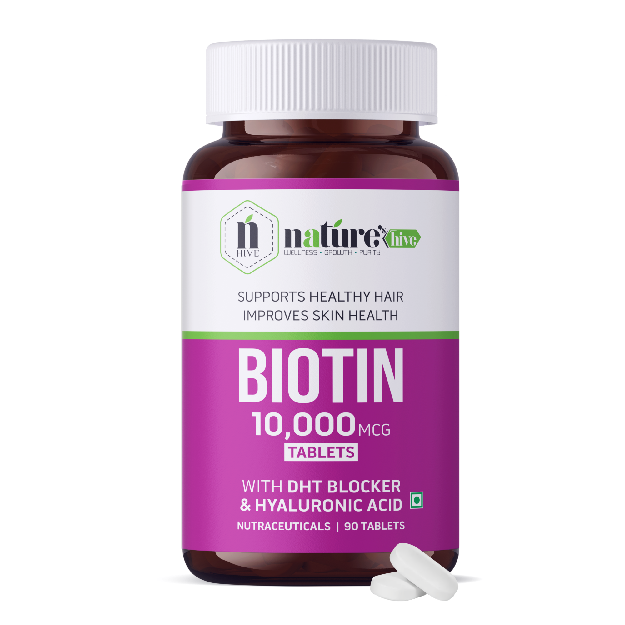 Nature's Hive Biotin 10000 mcg Tablets | Hair, Skin & Nail Wellness | 60 Tablets
