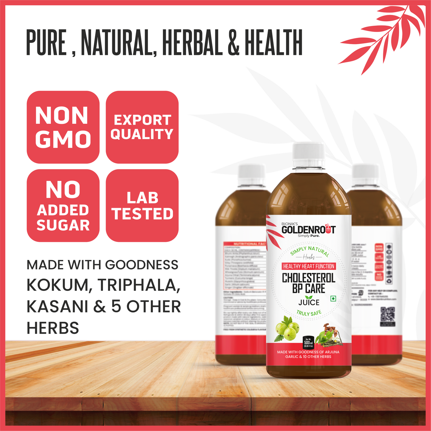 Bionik GoldenRoot Cholesterol BP Care Juice | Herbal Heart Wellness | 500 ml