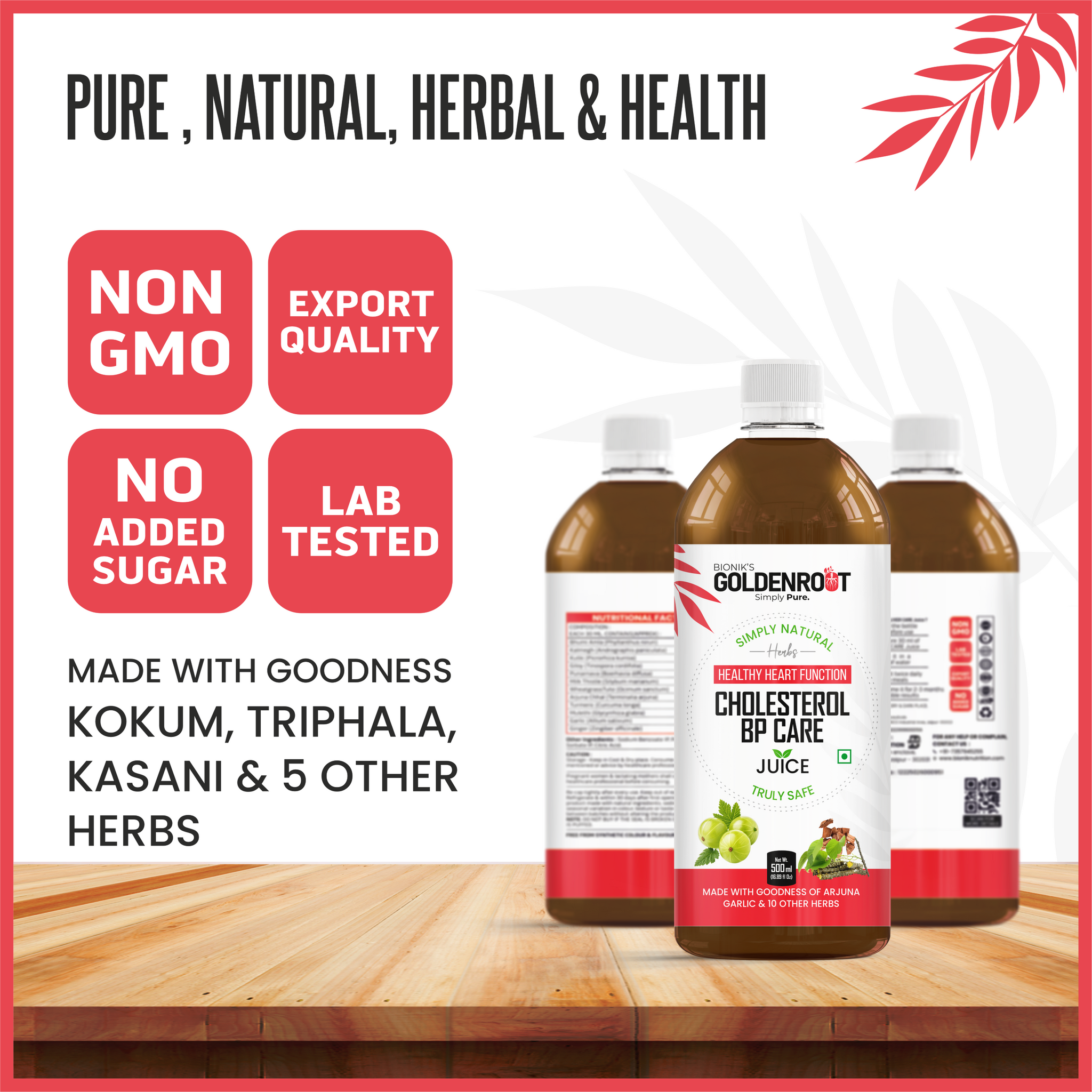 Bionik GoldenRoot Cholesterol BP Care Juice | Herbal Heart Wellness | 500 ml