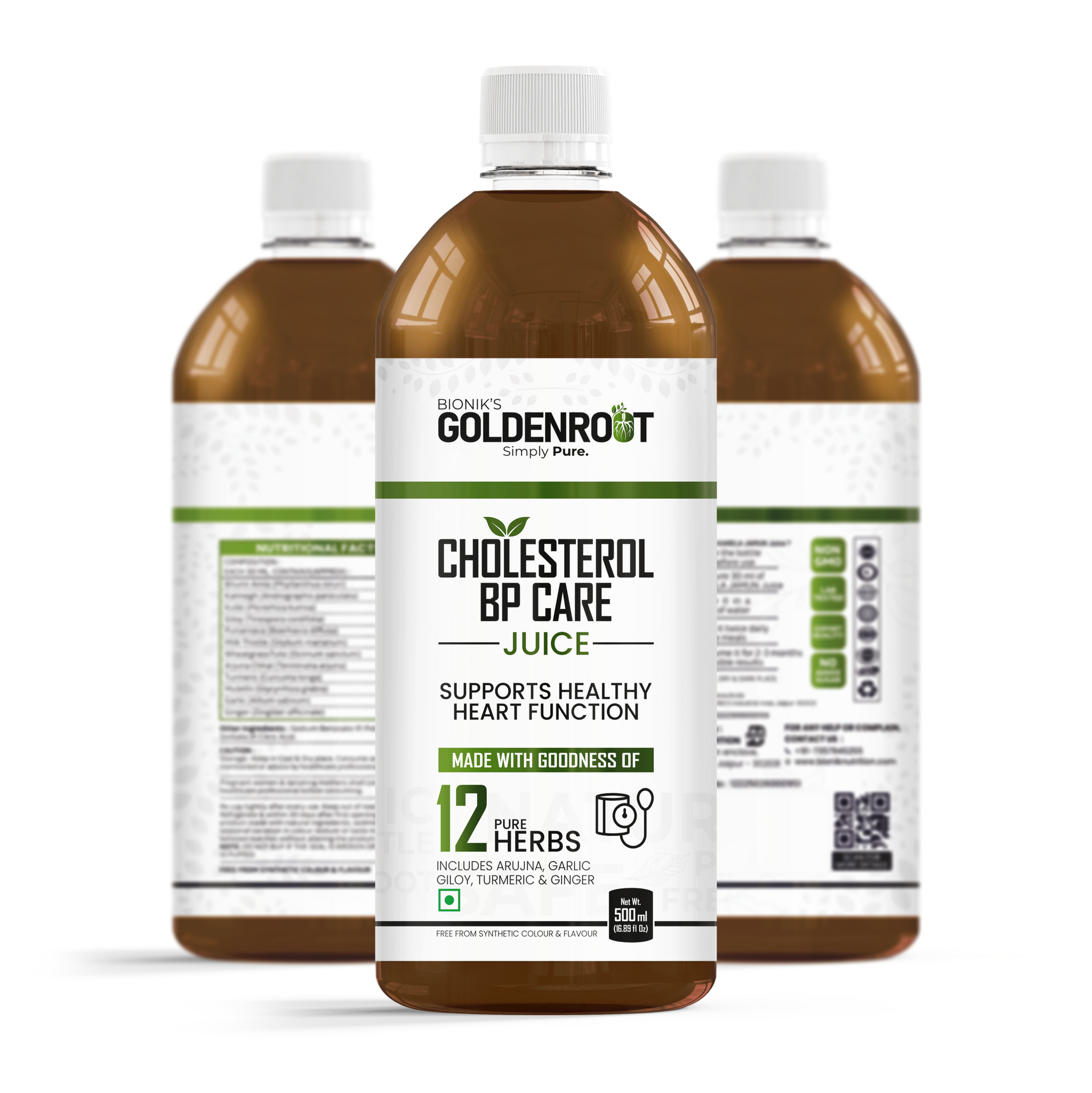 Bionik GoldenRoot Cholesterol BP Care Juice | Herbal Heart Wellness | 500 ml