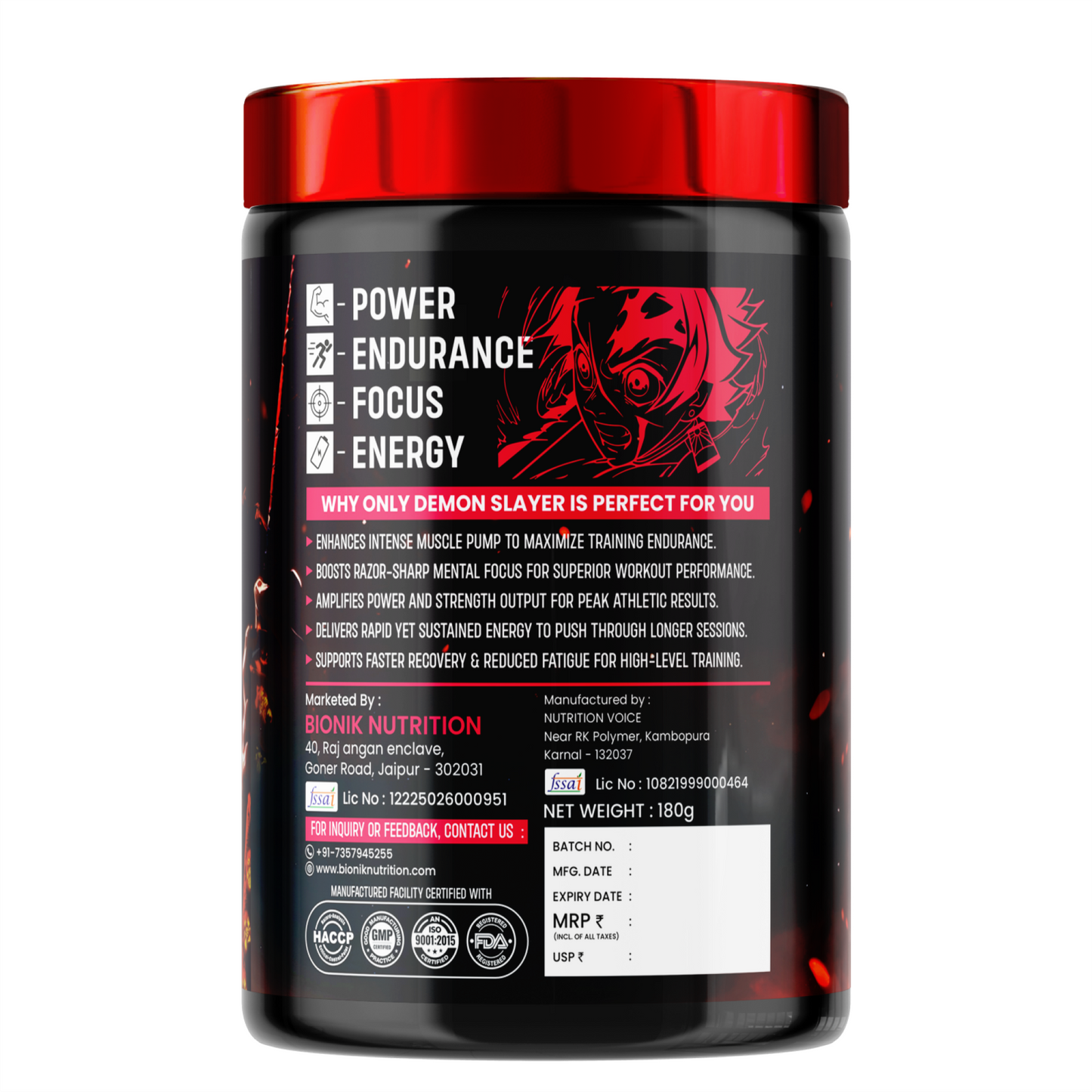 BIONIK NUTRITION Demon Slayer Pre-Workout Powder | Energy, Focus & Pump Support