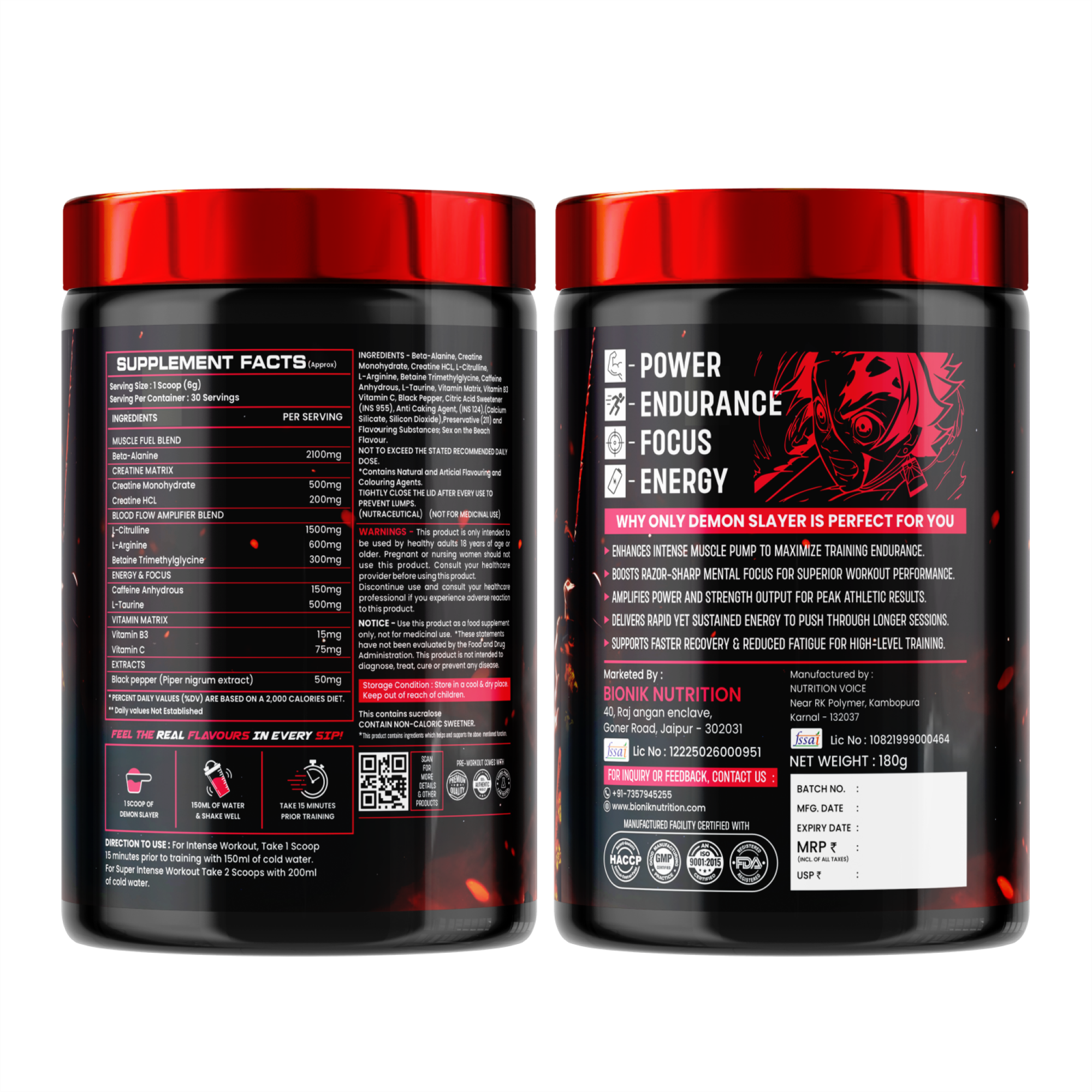 BIONIK NUTRITION Demon Slayer Pre-Workout Powder | Energy, Focus & Pump Support
