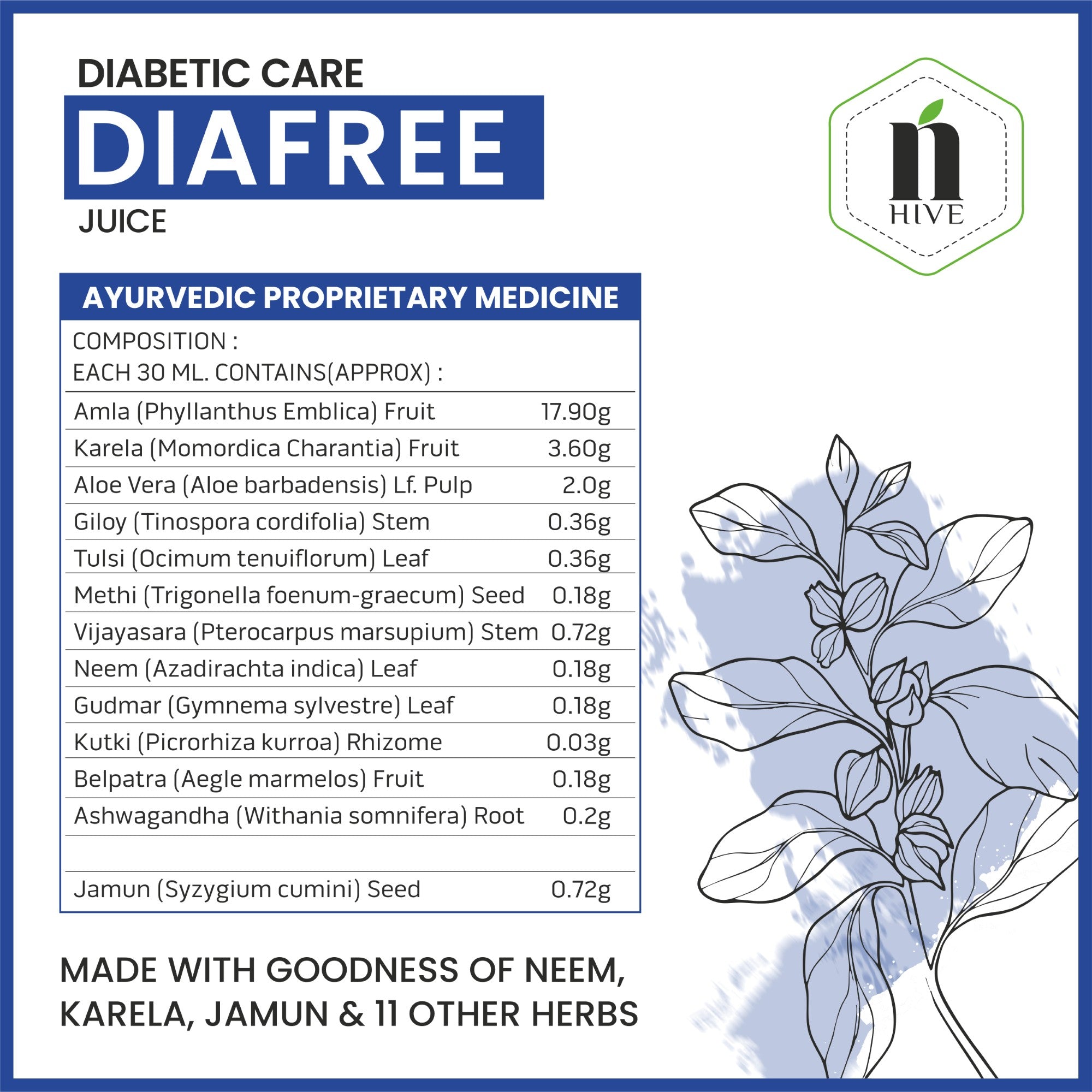 Nature's Hive Diafree Juice | Herbal Sugar Wellness Support | 1 L