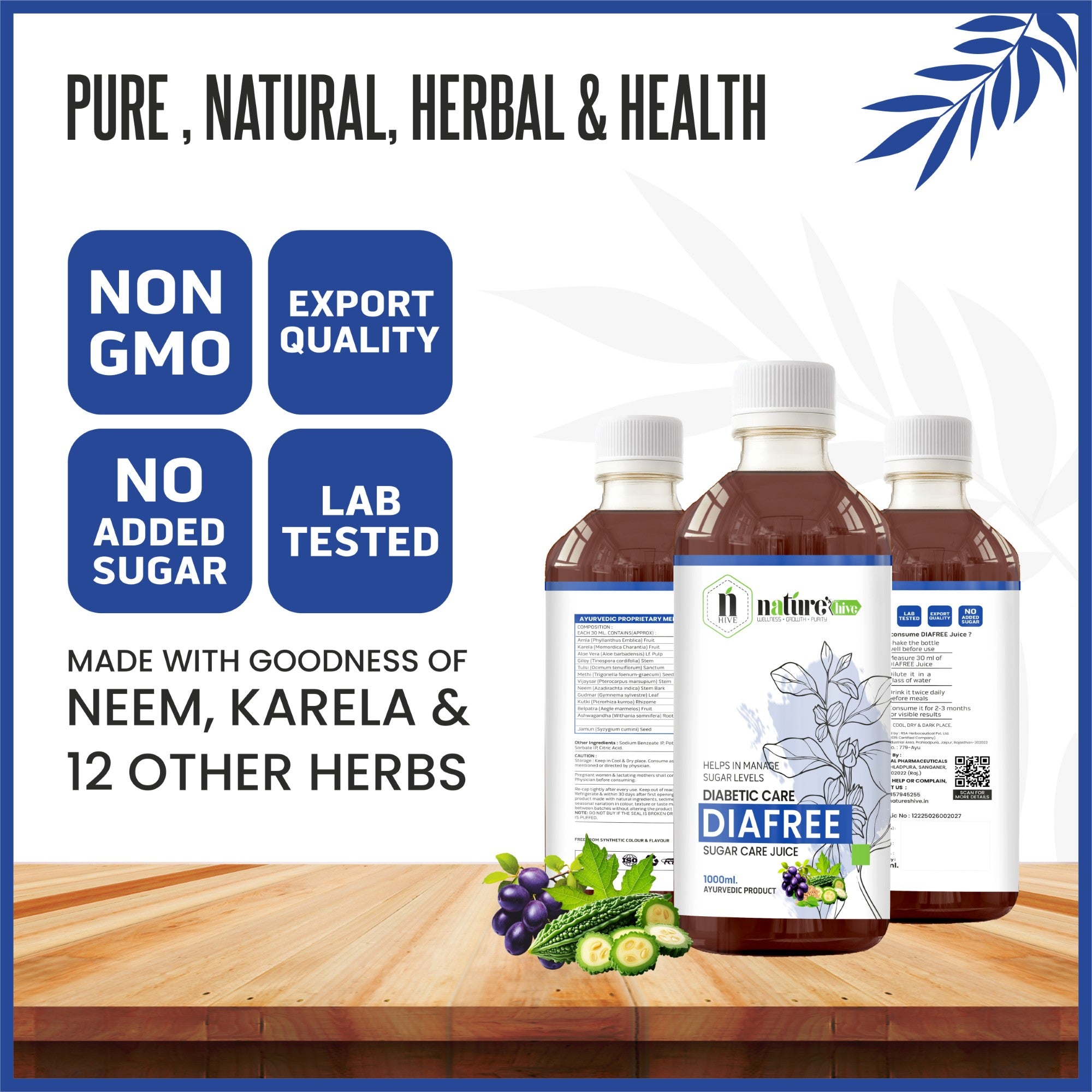 Nature's Hive Diafree Juice | Herbal Sugar Wellness Support | 1 L