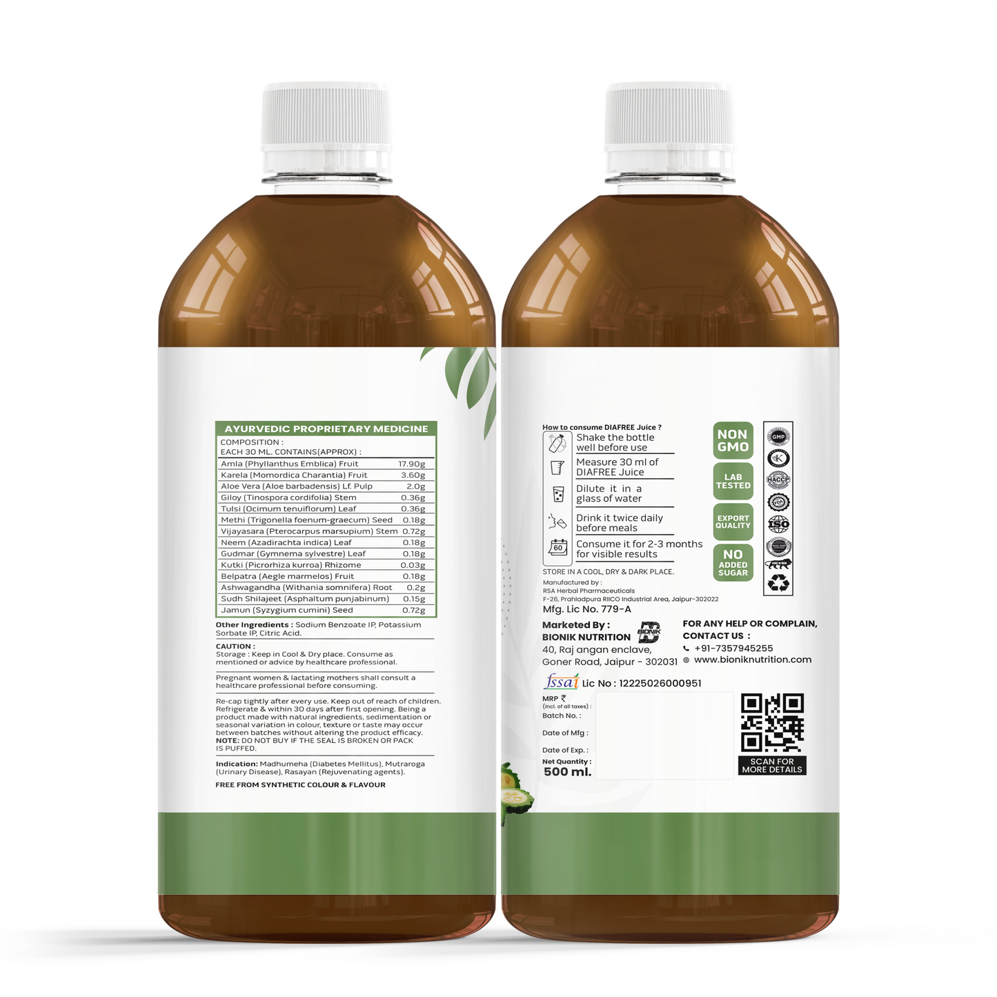 Bionik GoldenRoot DiaFree Juice | Herbal Sugar Wellness Support | 500 ml