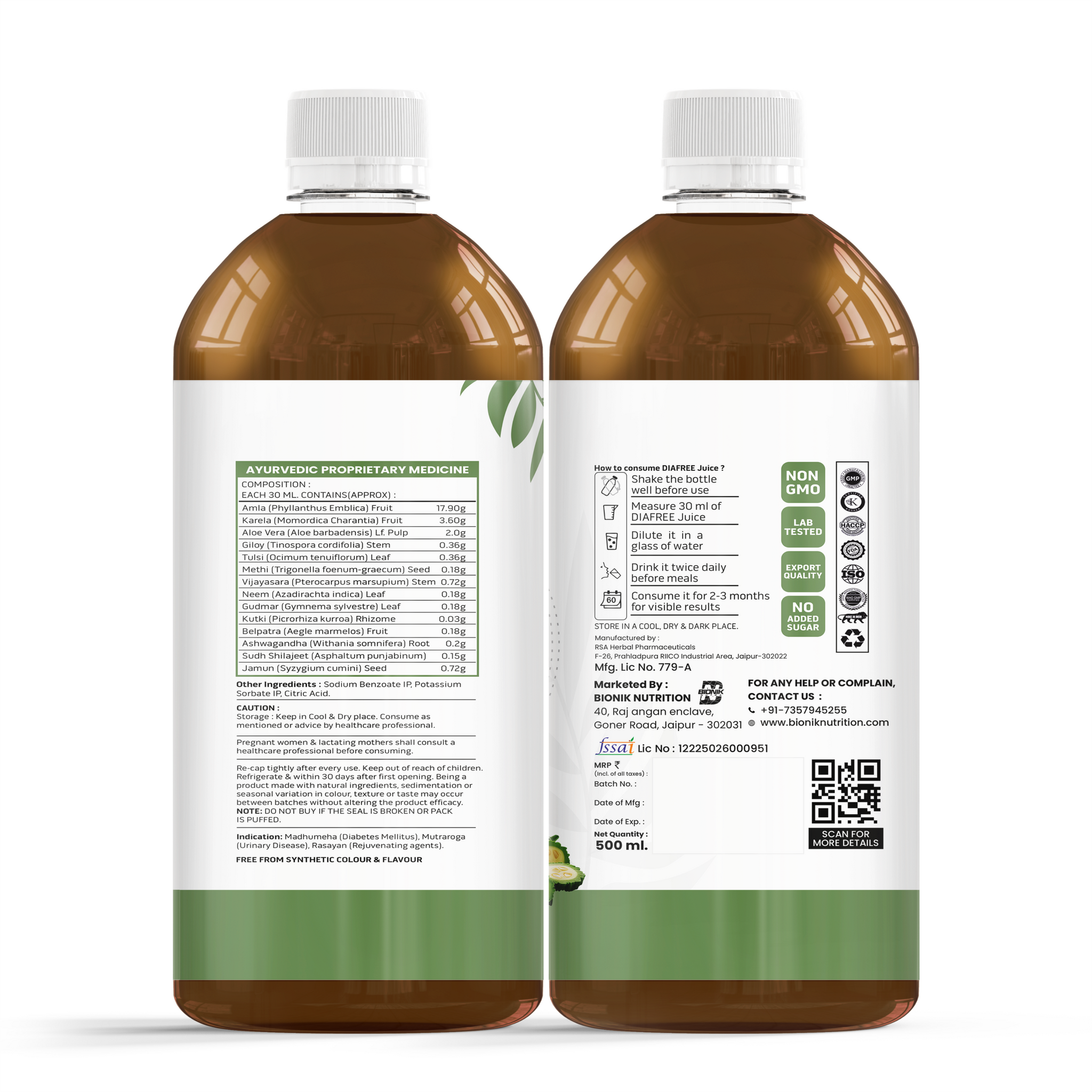 Bionik GoldenRoot DiaFree Juice | Herbal Sugar Wellness Support | 500 ml