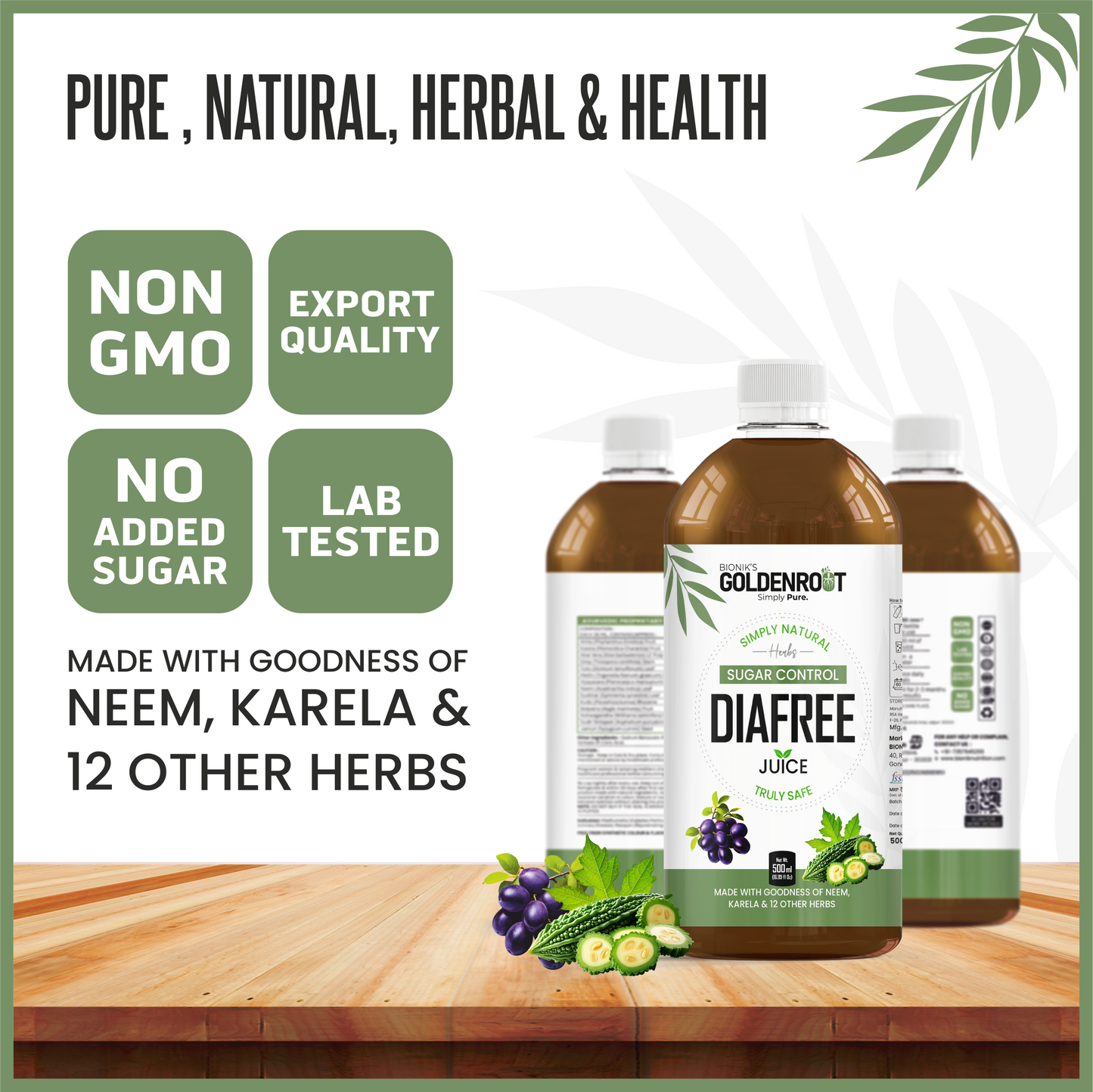 Bionik GoldenRoot DiaFree Juice | Herbal Sugar Wellness Support | 500 ml