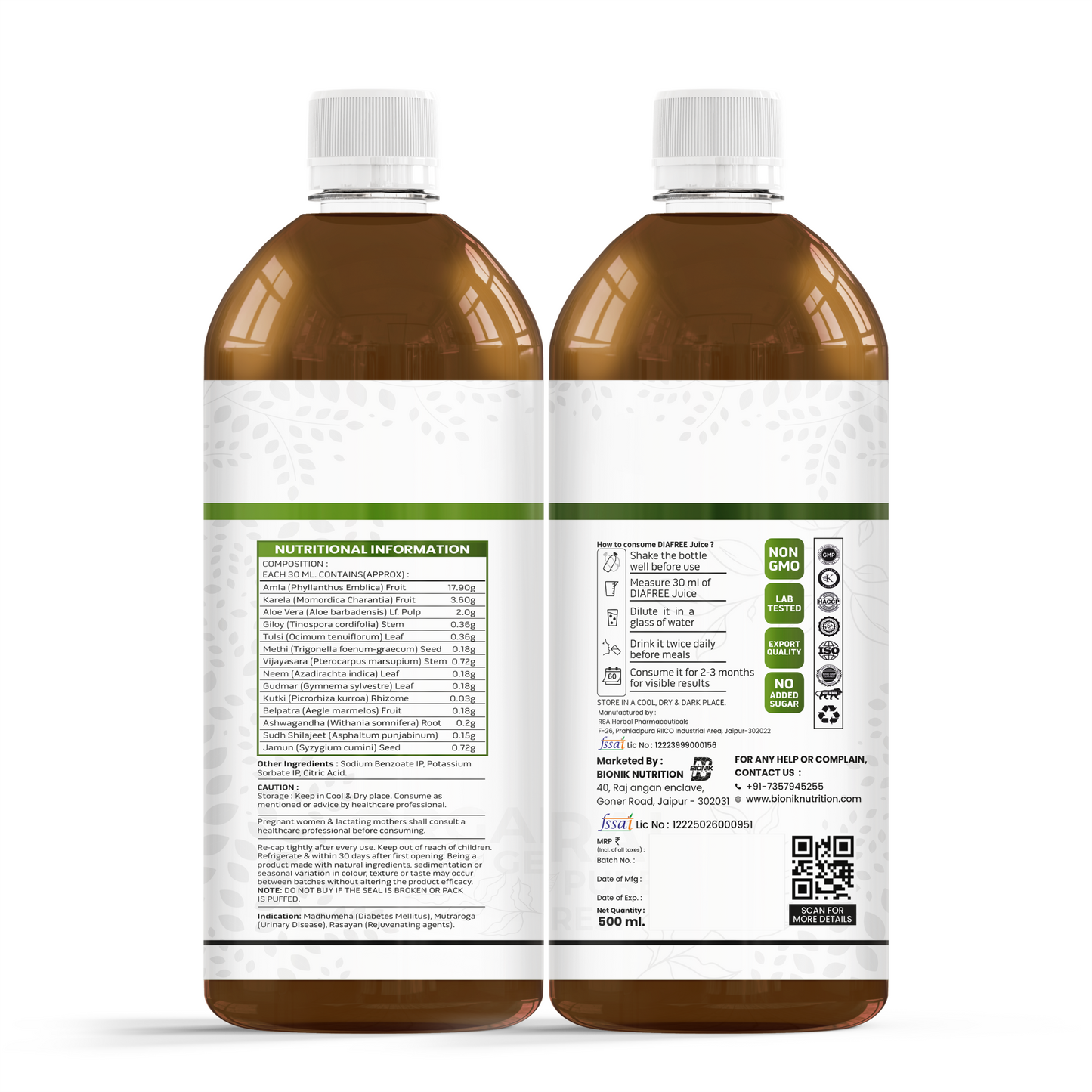 Bionik GoldenRoot DiaFree Juice | Herbal Sugar Wellness Support | 500 ml