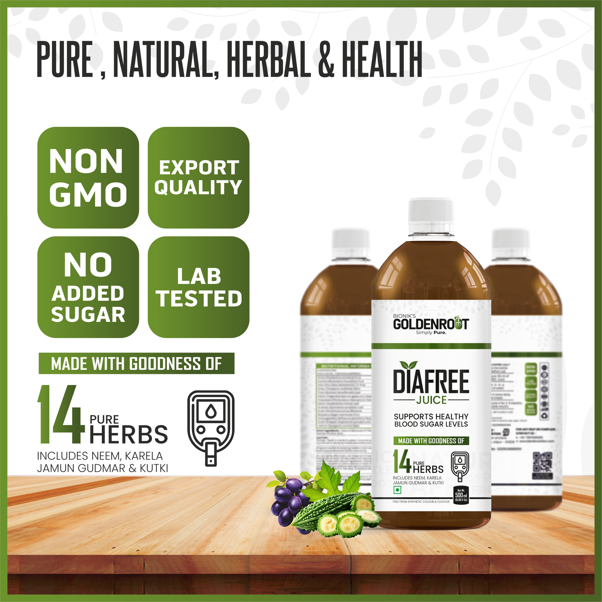 Bionik GoldenRoot DiaFree Juice | Herbal Sugar Wellness Support | 500 ml