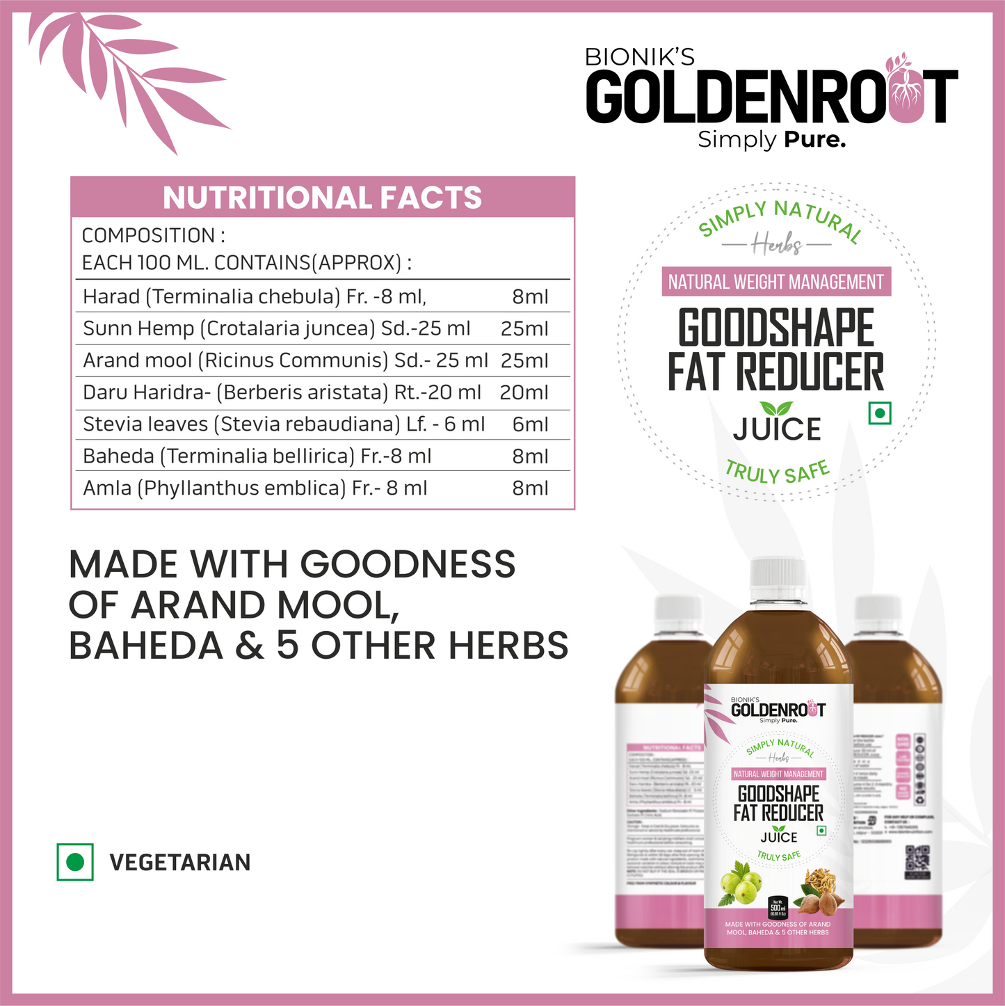Bionik GoldenRoot GoodShape Fat Reducer Juice | Weight Wellness | 500 ml