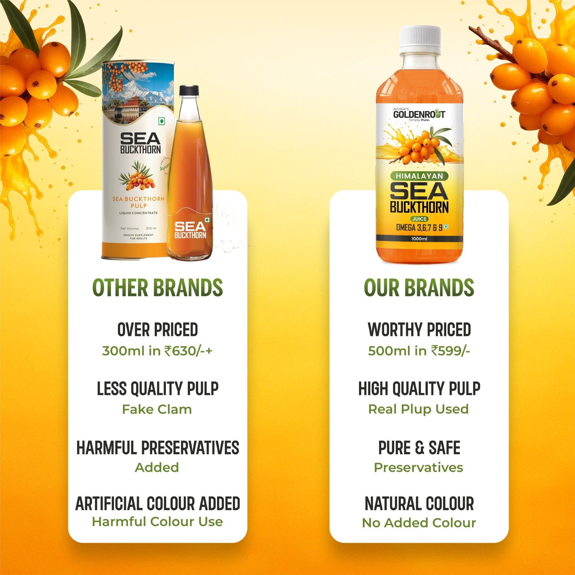 Goldenroot Himalayan Sea Buckthorn Juice | Omega 3, 6, 7 & 9 | 500 ml / 1000 ml