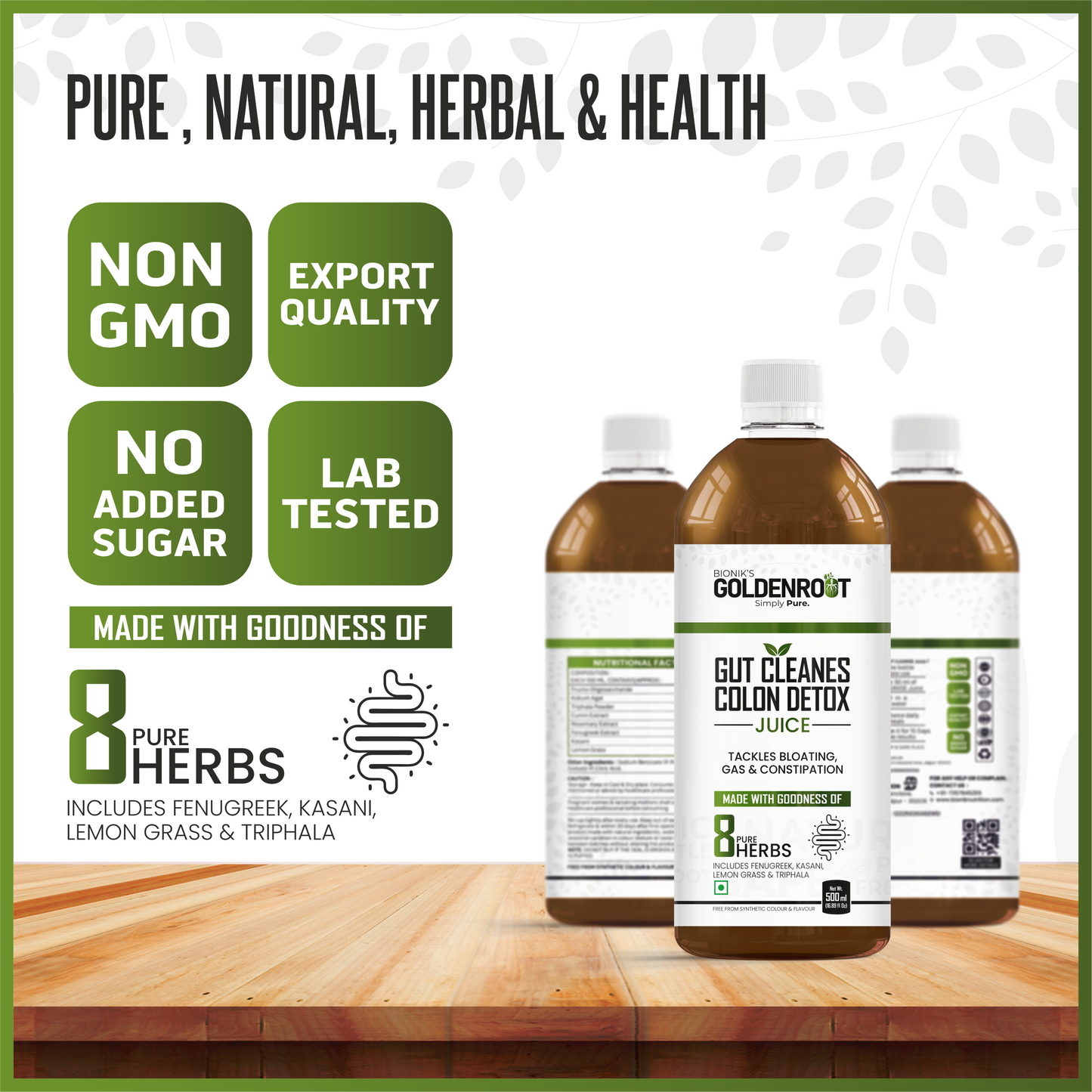 Bionik GoldenRoot Gut Cleanse Juice | Digestive Wellness | 500 ml