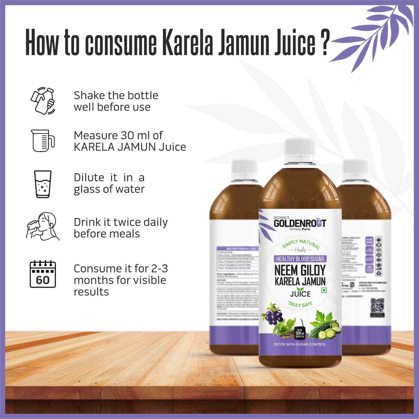 Bionik GoldenRoot Neem Giloy Karela Jamun Juice | 500 ml
