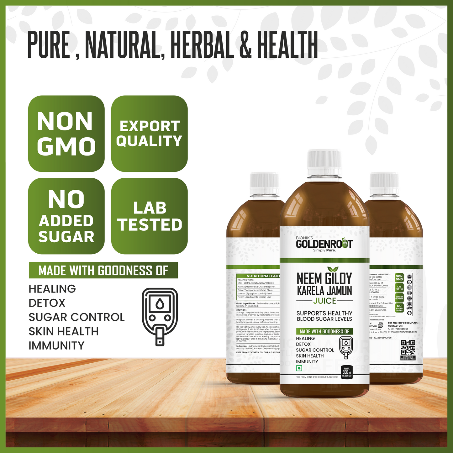 Bionik GoldenRoot Neem Giloy Karela Jamun Juice | 500 ml