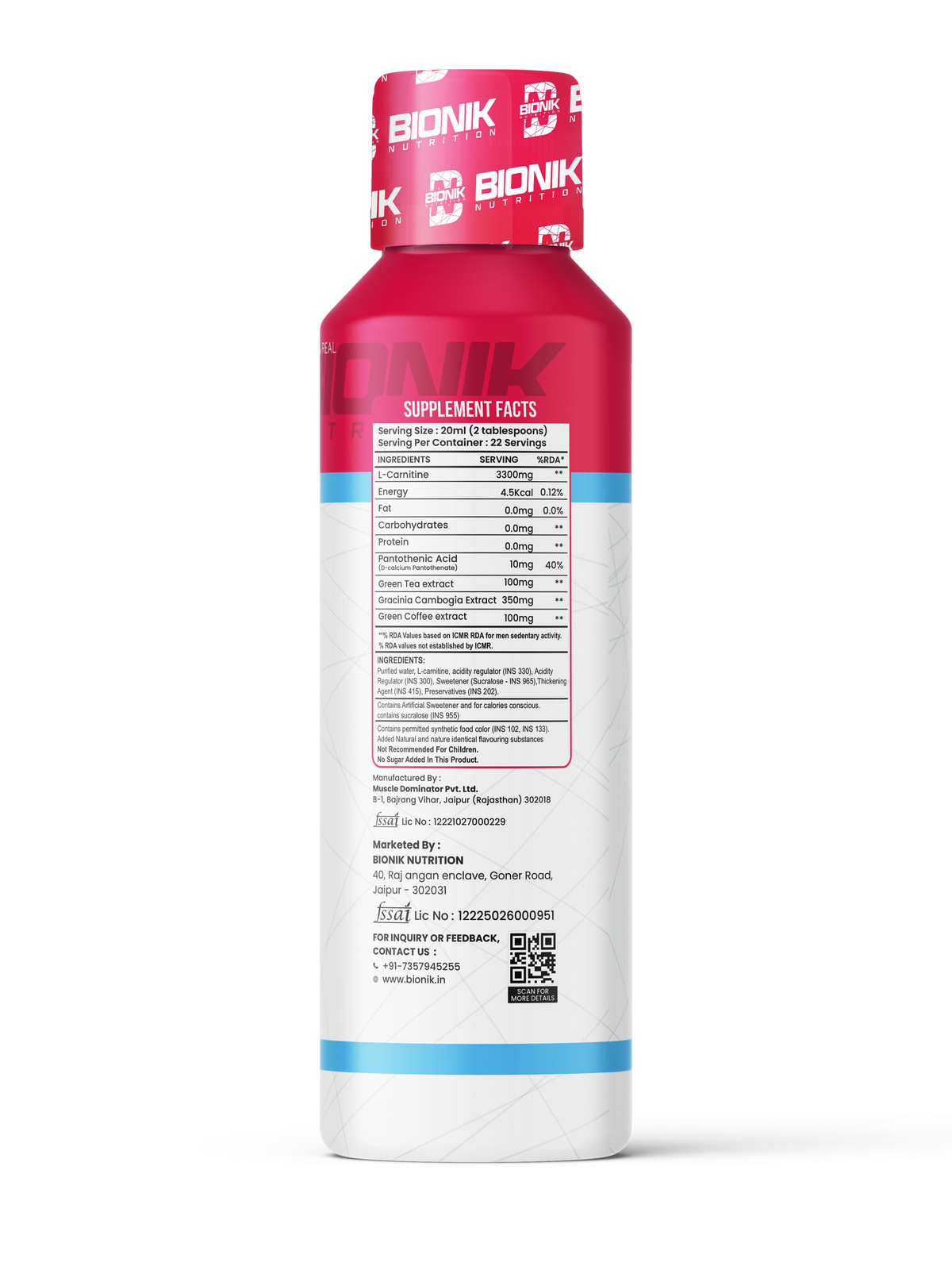BIONIK NUTRITION L-Carnitine Liquid 3300mg L-Carnitine – Mix Fruit Punch