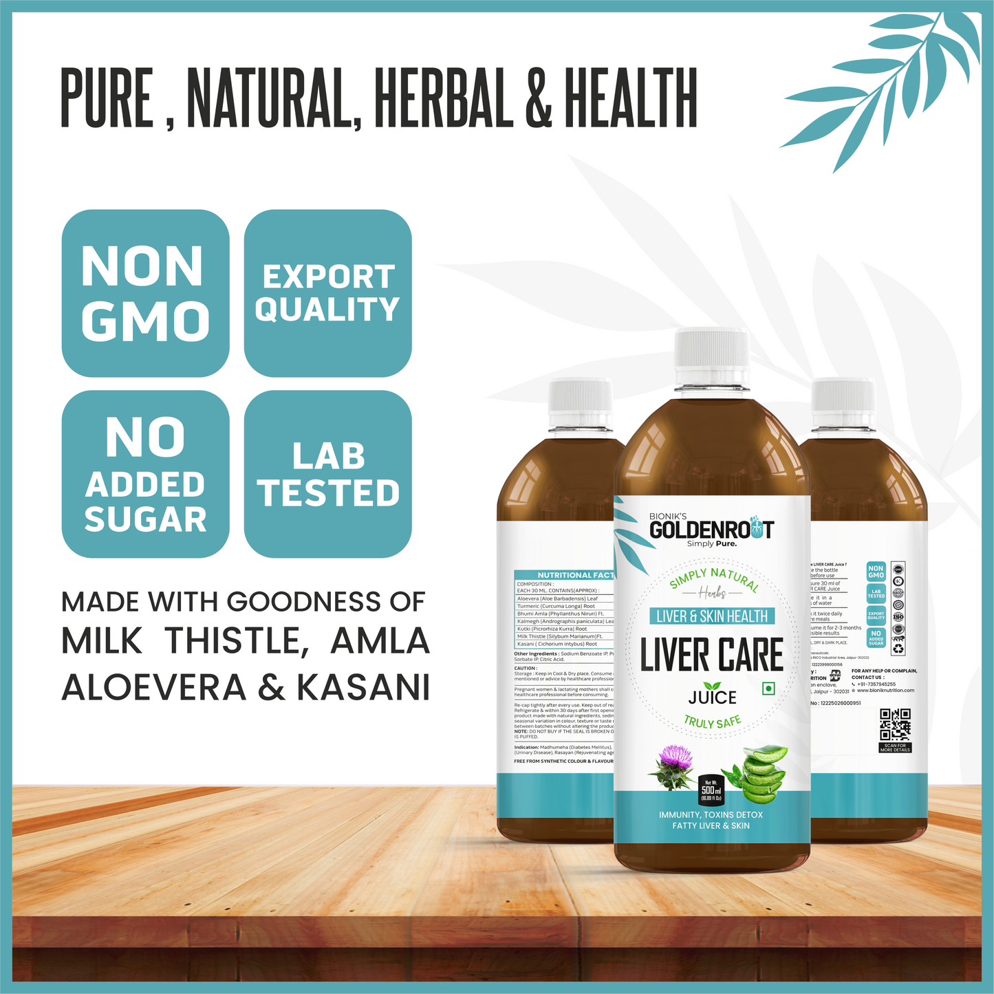 Bionik GoldenRoot Liver Care Juice | Herbal Liver Wellness | 500 ml