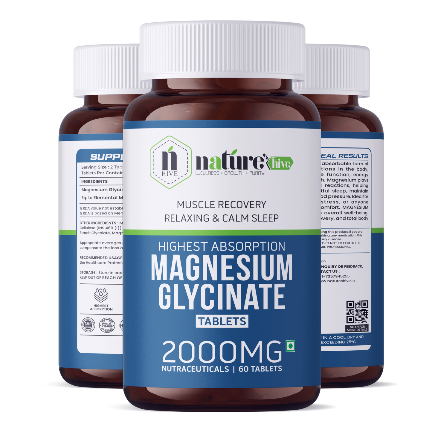 Nature's Hive Magnesium Tablets | Sleep & Muscle Recovery Support | 60 Tablets
