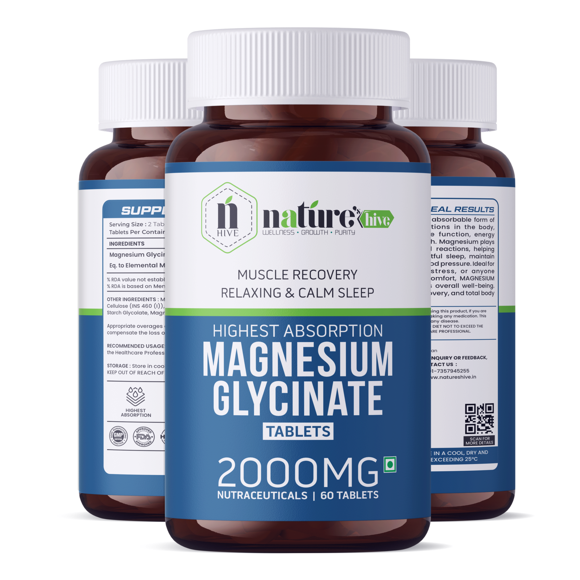 Nature's Hive Magnesium Tablets | Sleep & Muscle Recovery Support | 60 Tablets