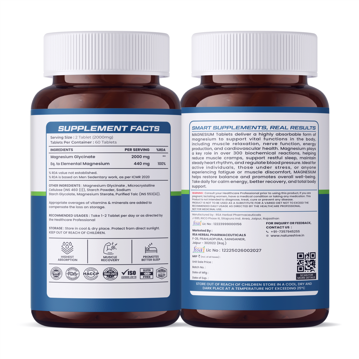 Nature's Hive Magnesium Tablets | Sleep & Muscle Recovery Support | 60 Tablets
