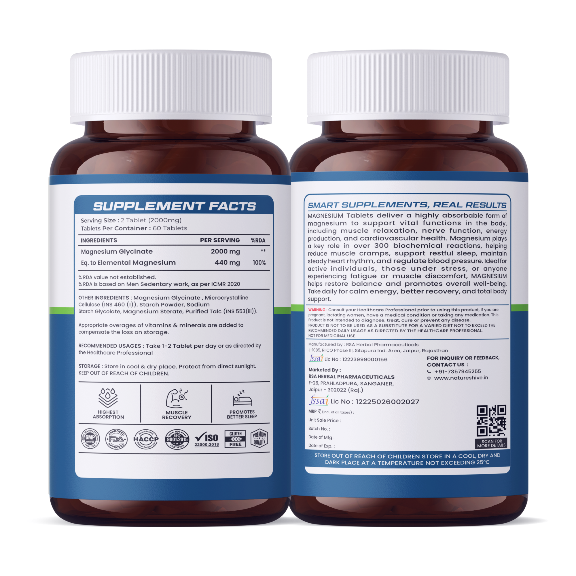 Nature's Hive Magnesium Tablets | Sleep & Muscle Recovery Support | 60 Tablets
