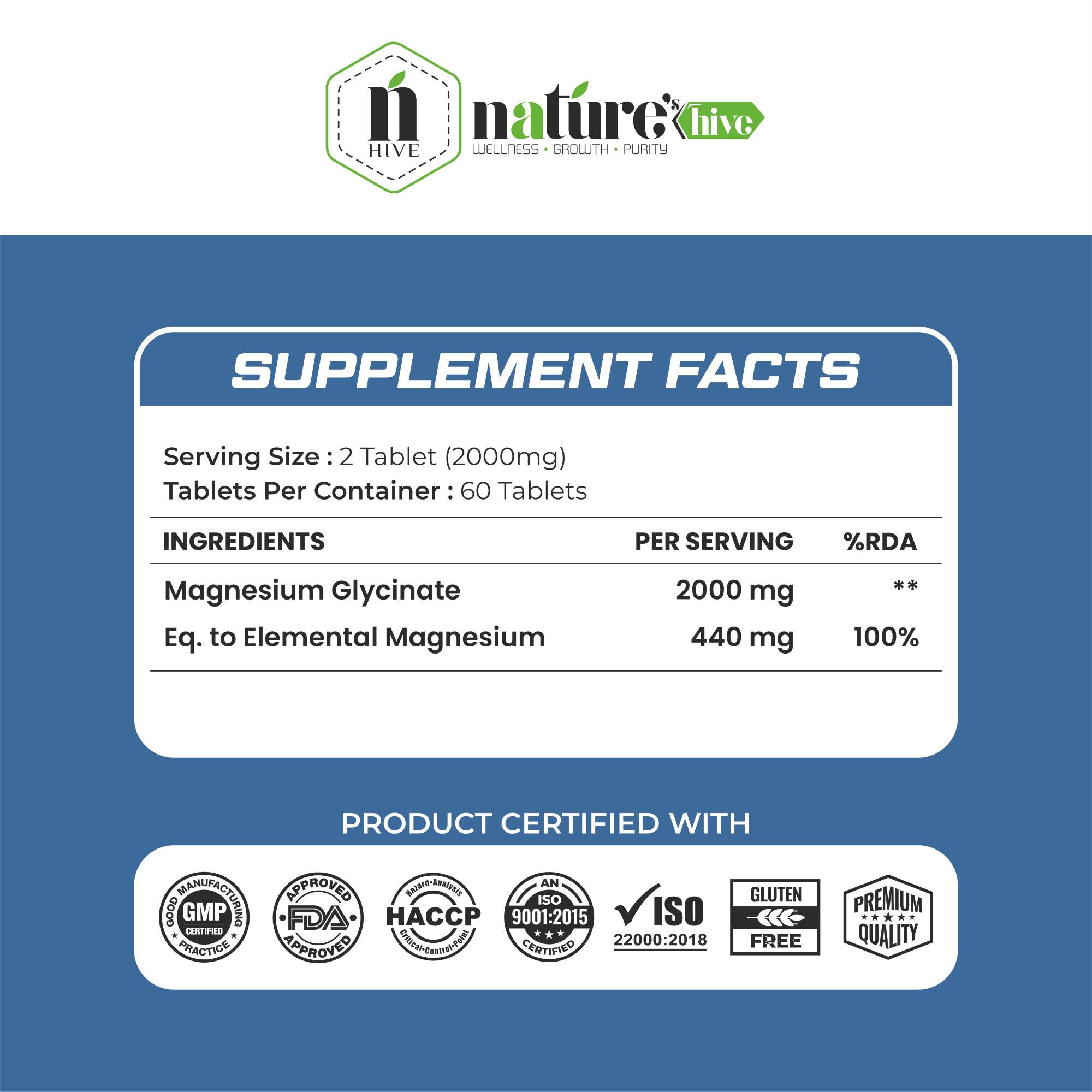 Nature's Hive Magnesium Tablets | Sleep & Muscle Recovery Support | 60 Tablets