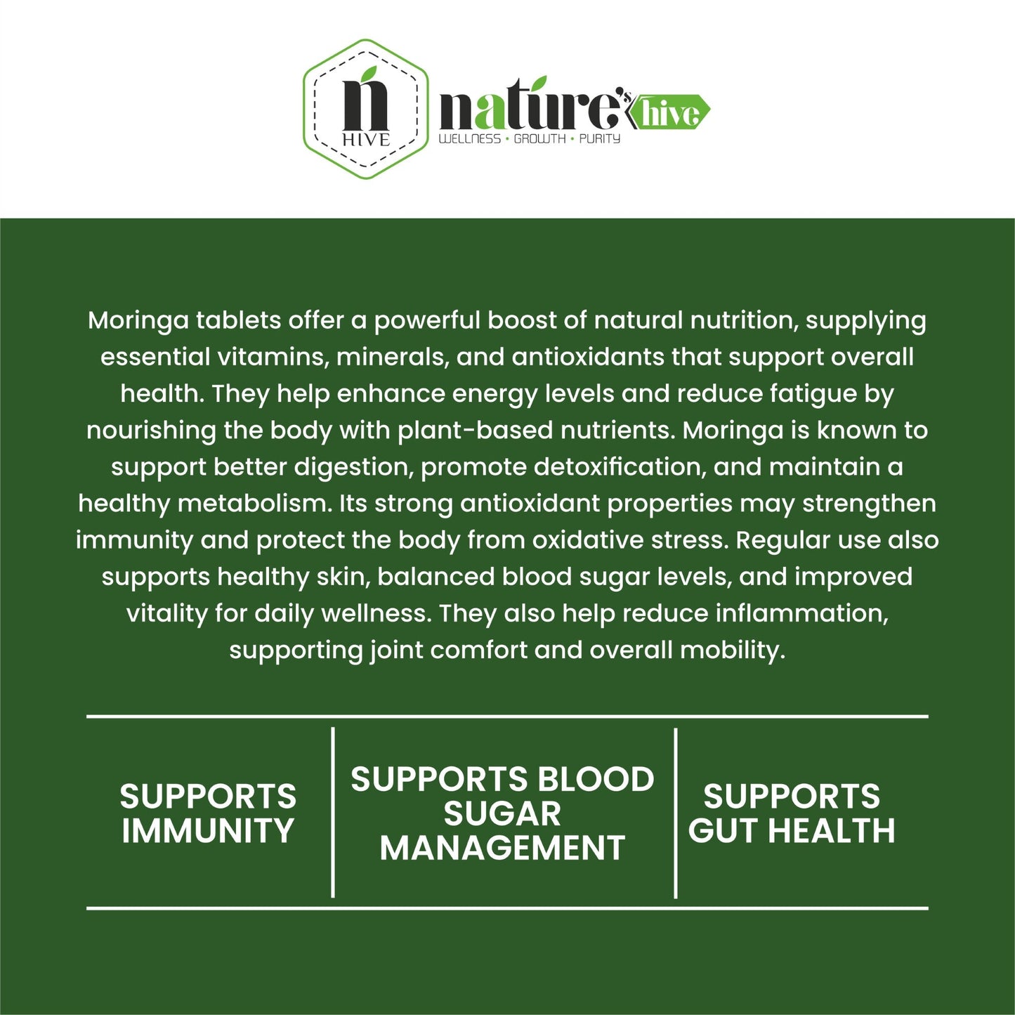 Nature's Hive Moringa Tablets | Nutrition & Immunity Support | 60 Tablets