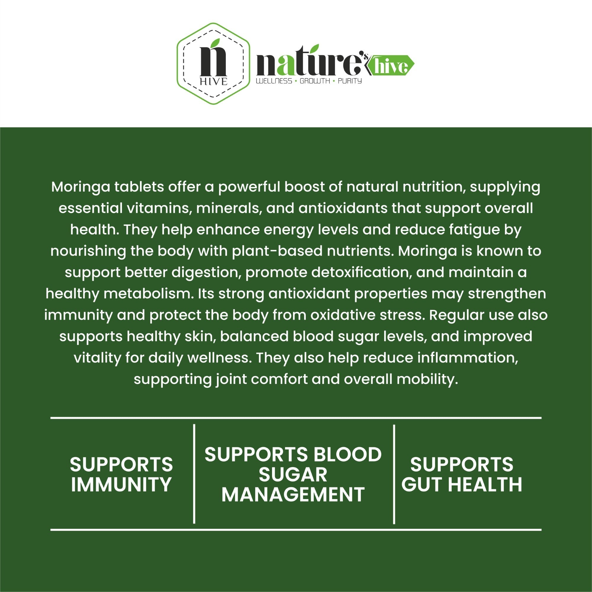 Nature's Hive Moringa Tablets | Nutrition & Immunity Support | 60 Tablets