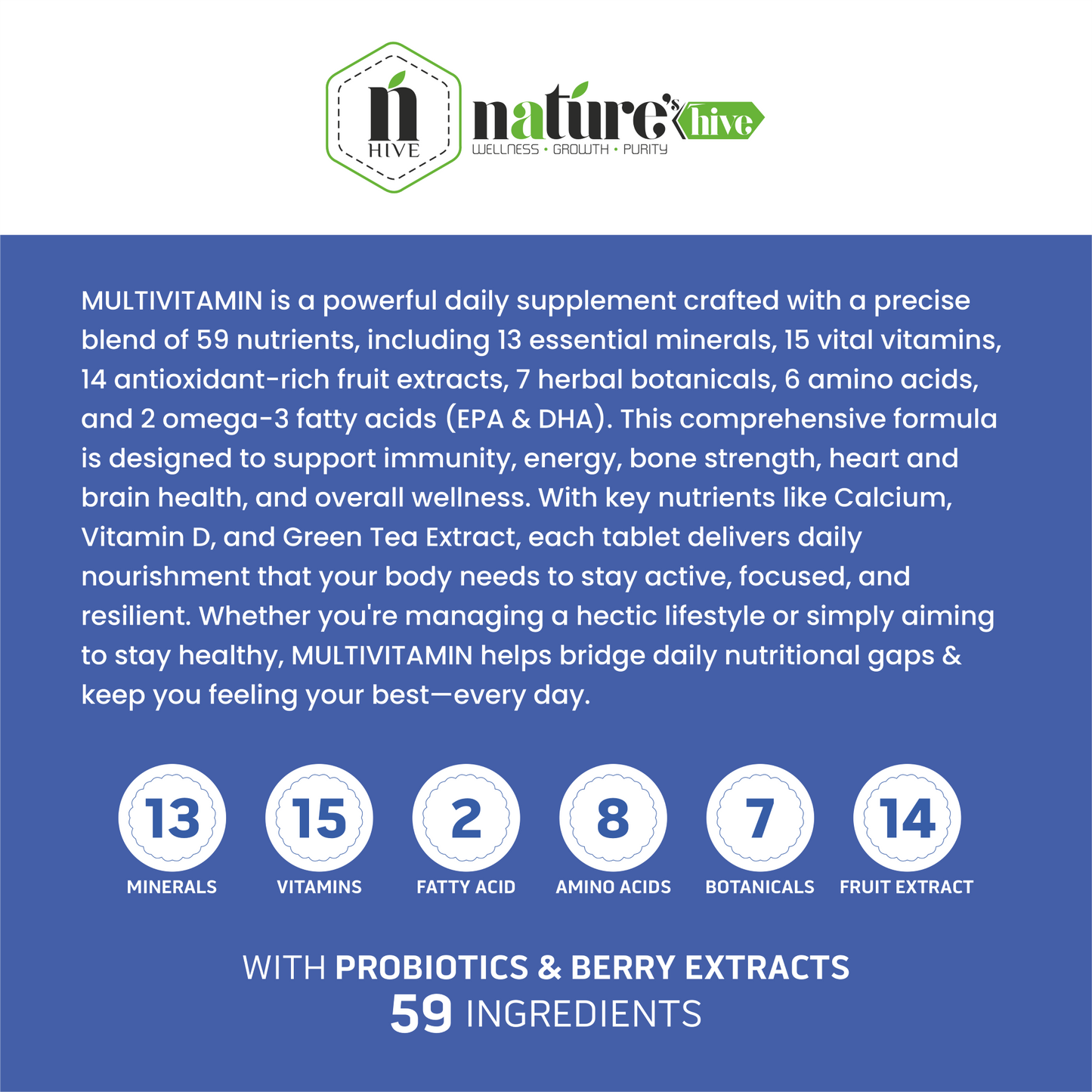 Nature's Hive Multivitamin Tablets | Daily Wellness Support | 60 Tablets