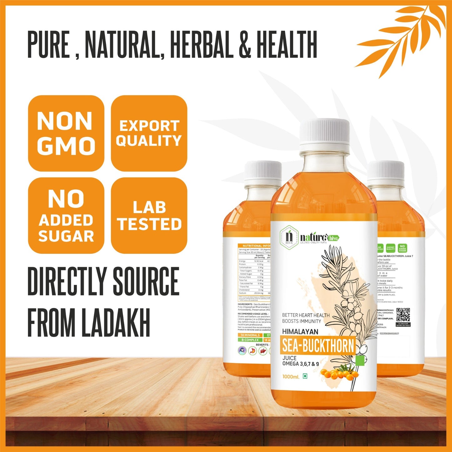 Nature's Hive Seabuckthorn Juice | Omega 3, 6, 7 & 9 | 1 L