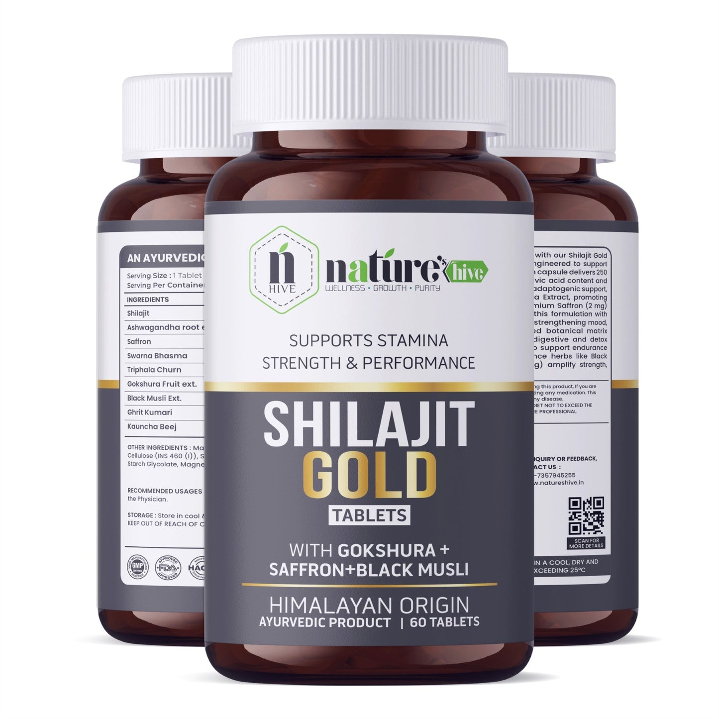 Nature's Hive Shilajit Gold Tablets | Strength, Stamina & Vitality | 60 Tablets