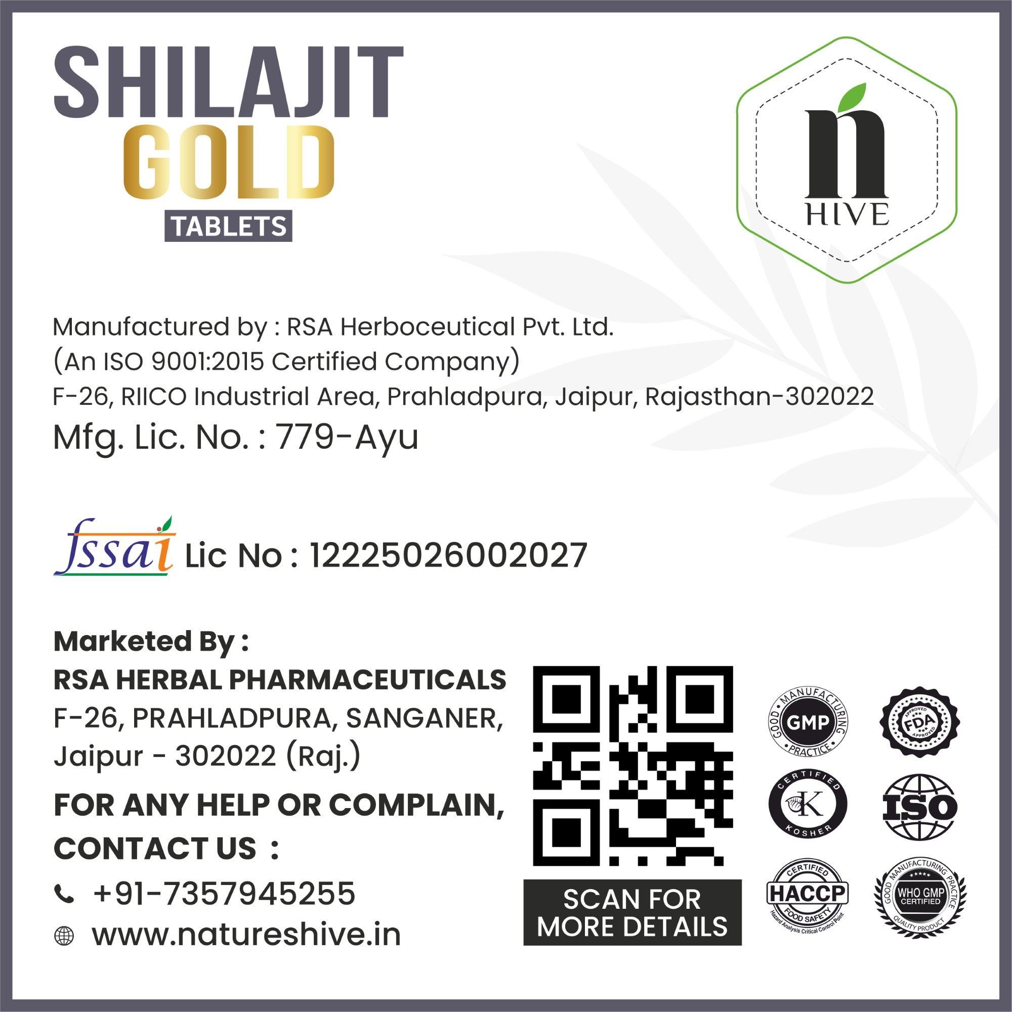Nature's Hive Shilajit Gold Tablets | Strength, Stamina & Vitality | 60 Tablets