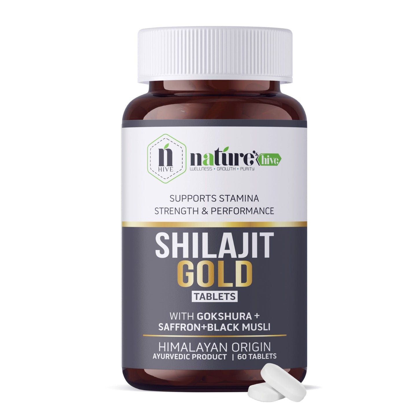 Nature's Hive Shilajit Gold Tablets | Strength, Stamina & Vitality | 60 Tablets