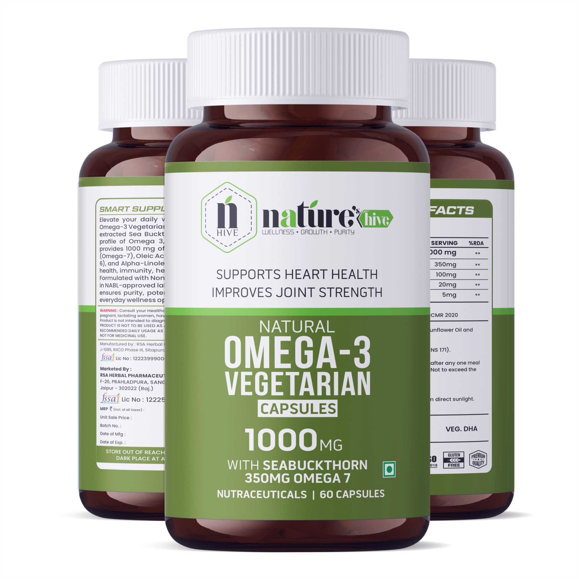 Nature's Hive Veg Omega 3 Capsules | Plant-Based Omega Support | 60 Capsules