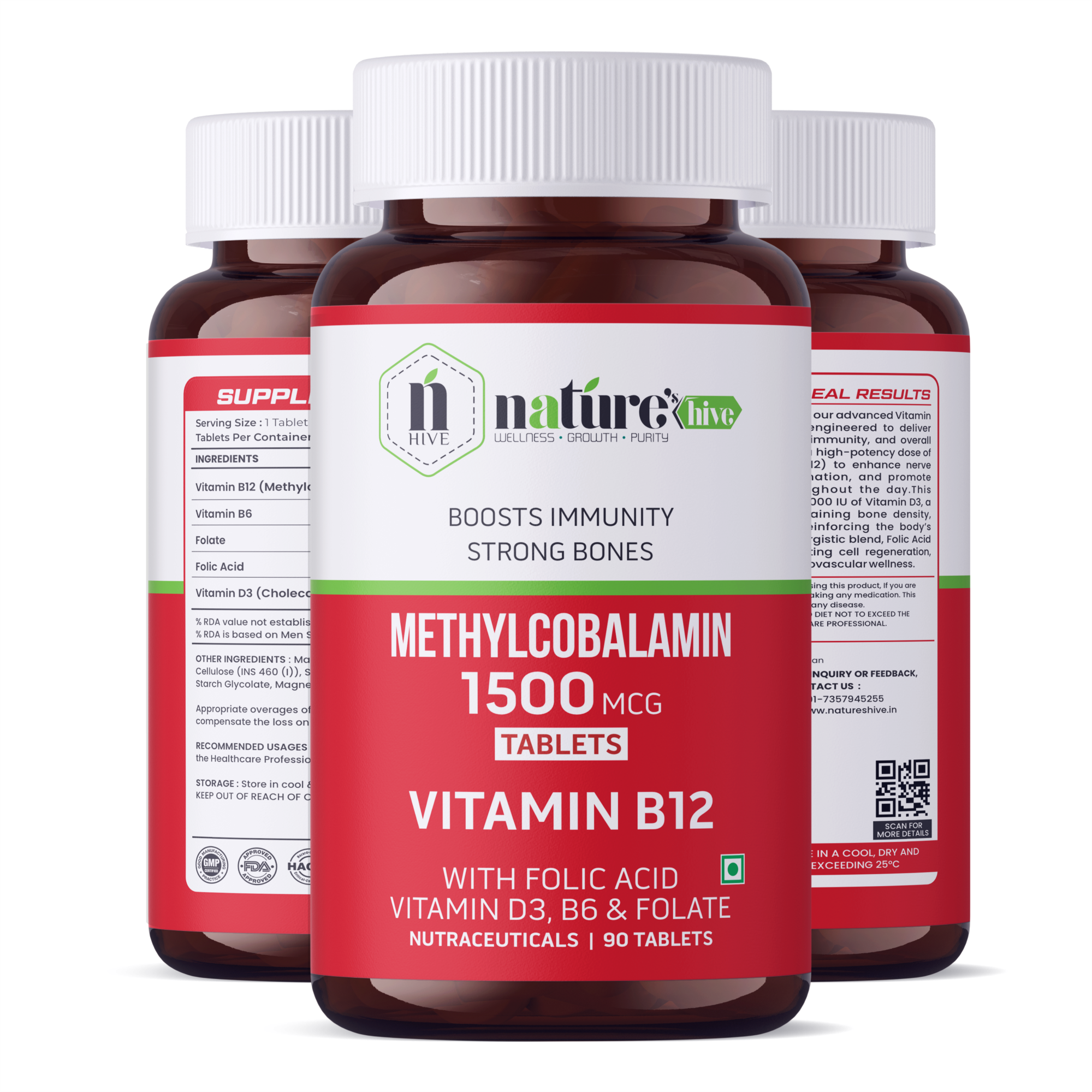Nature's Hive Vitamin B12 1500 mcg Tablets | Energy & Nerve Wellness | 60 Tablets