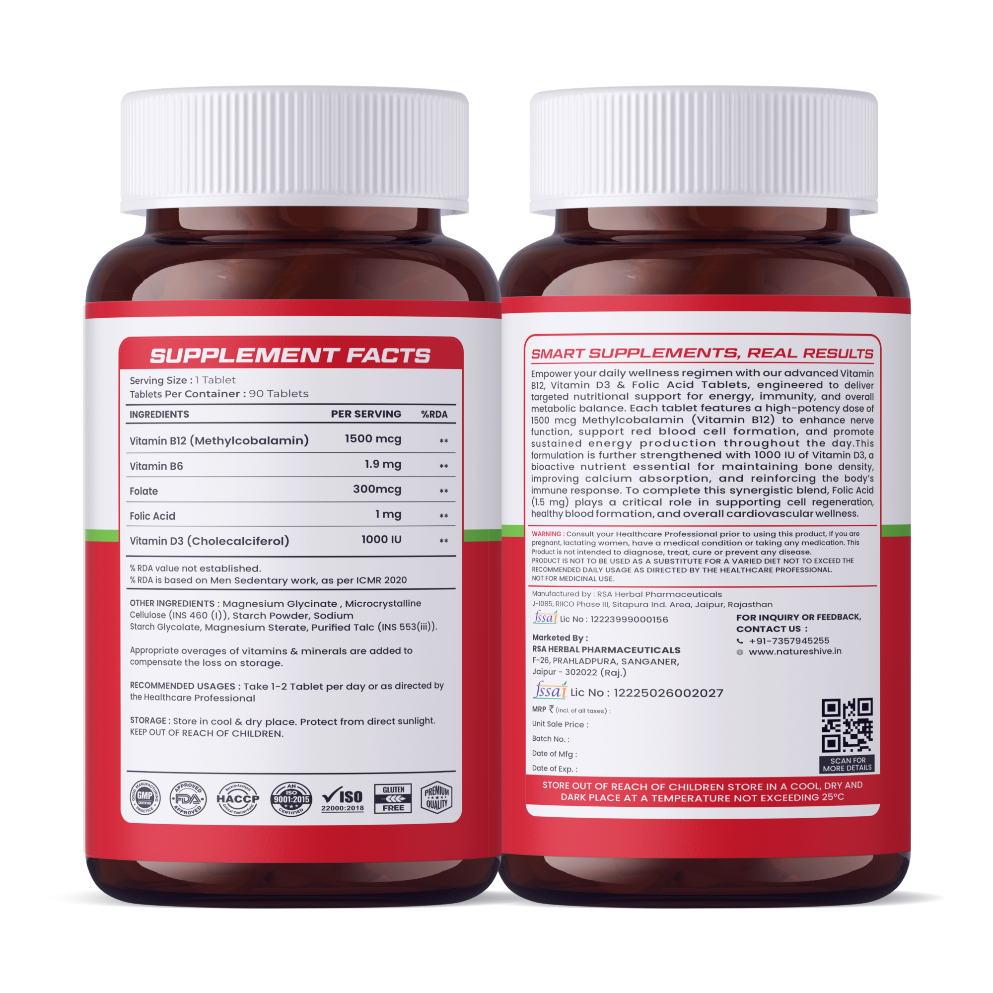 Nature's Hive Vitamin B12 1500 mcg Tablets | Energy & Nerve Wellness | 60 Tablets