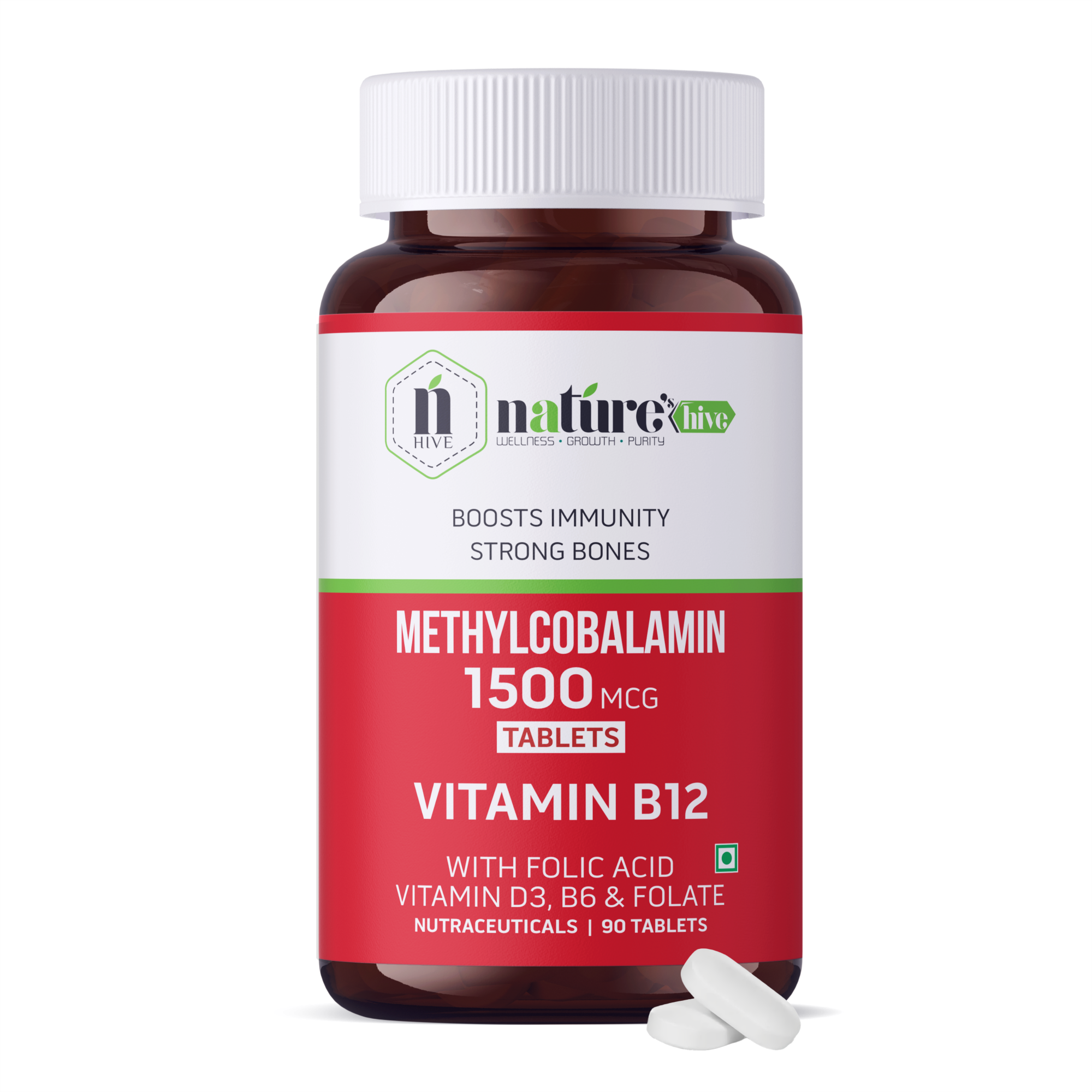 Nature's Hive Vitamin B12 1500 mcg Tablets | Energy & Nerve Wellness | 60 Tablets