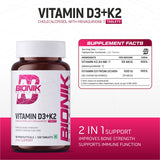 BIONIK NUTRITION Vitamin D3 + K2 MK7 Tablets | 600 IU D3 & 55 mcg K2 | 120 Tablets
