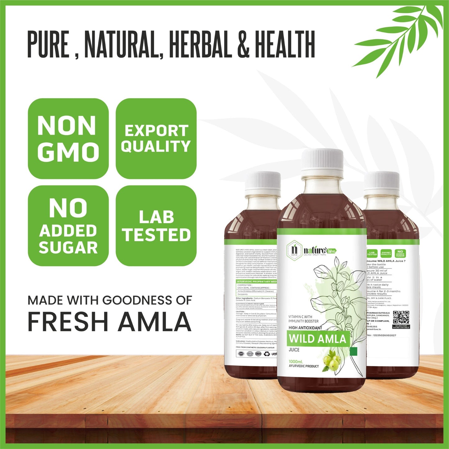 Nature's Hive Wild Amla Juice | Vitamin C & Antioxidant Wellness | 1 L