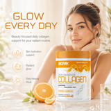 BIONIK NUTRITION Marine Collagen supplement jar with orange label, containing 250g of natural collagen with hyaluronic acid and glutathione.