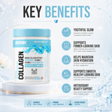 BIONIK NUTRITION Natural Marine Collagen supplement with hyaluronic acid and glutathione, 250g jar with orange label.